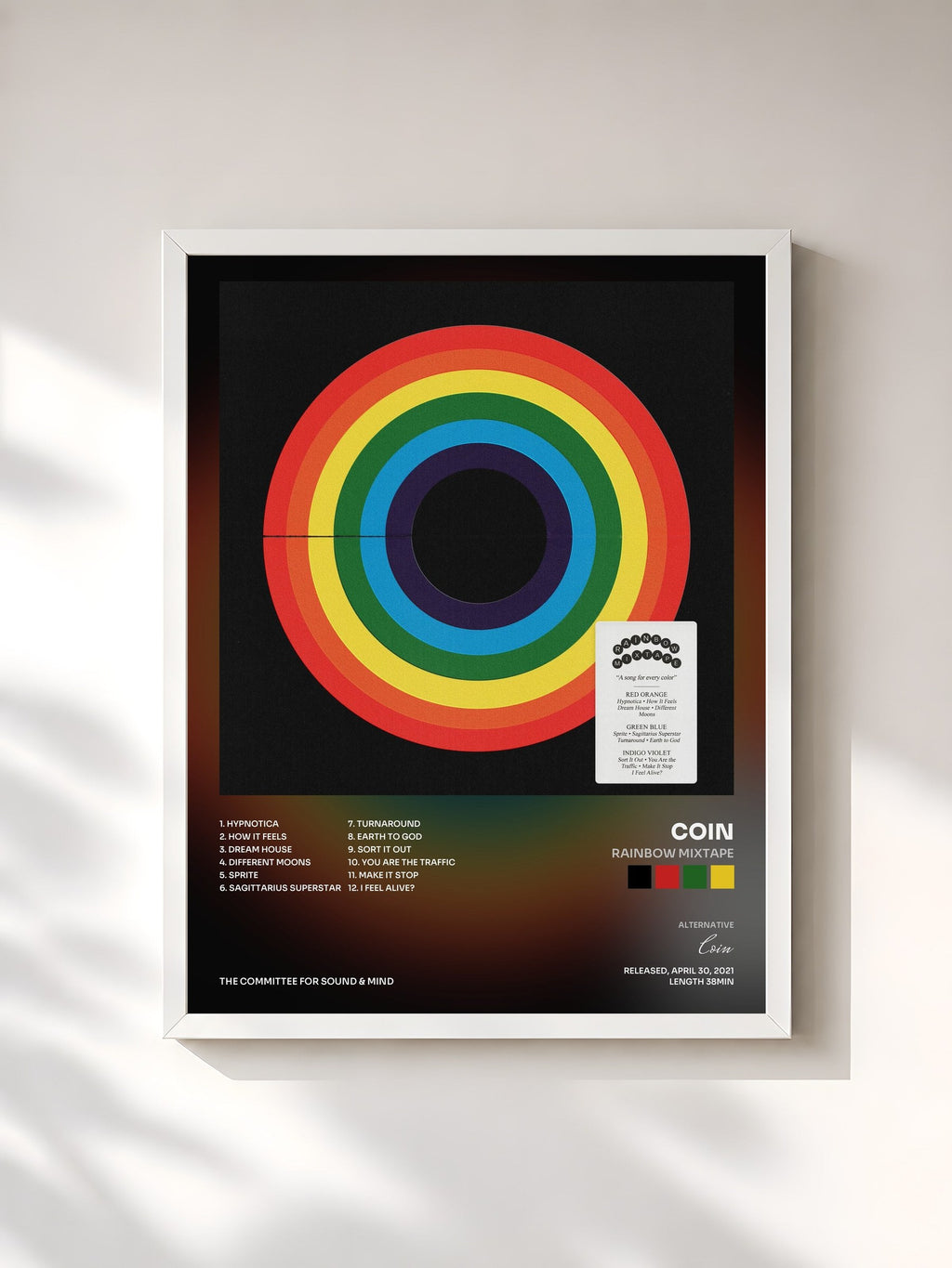 #blanc Rainbow Mixtape von Coin als gerahmter Kunstdruck, weißer Rahmen, gedruckt und gerahmt in Frankreich