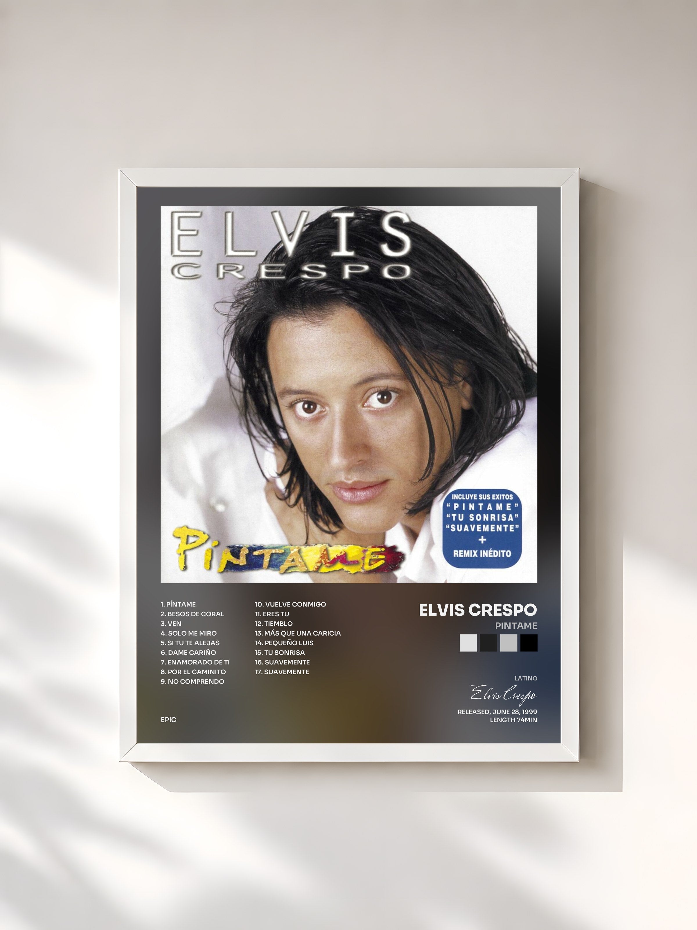 #blanc Tableau de l'album Pintame de Elvis Crespo, cadre blanc, imprimé et encadré en France