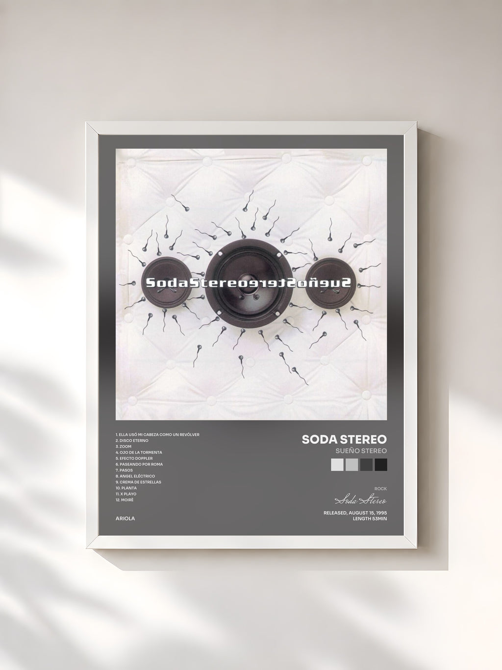 #blanc Tableau de l'album Sueño Stereo de Soda Stereo, cadre blanc, imprimé et encadré en France
