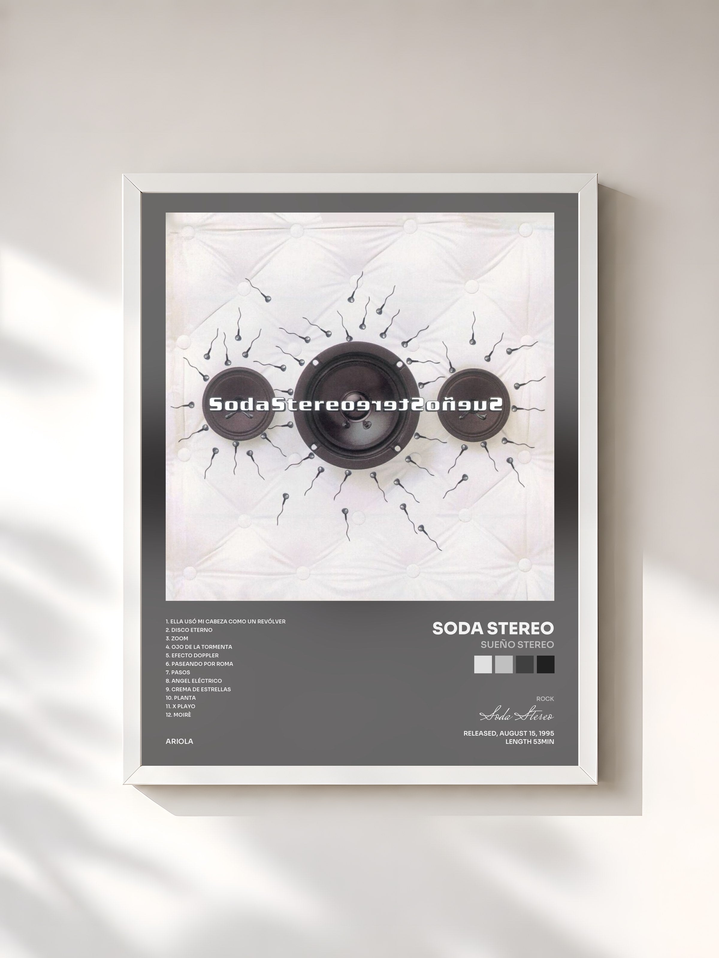 #blanc Tableau de l'album Sueño Stereo de Soda Stereo, cadre blanc, imprimé et encadré en France