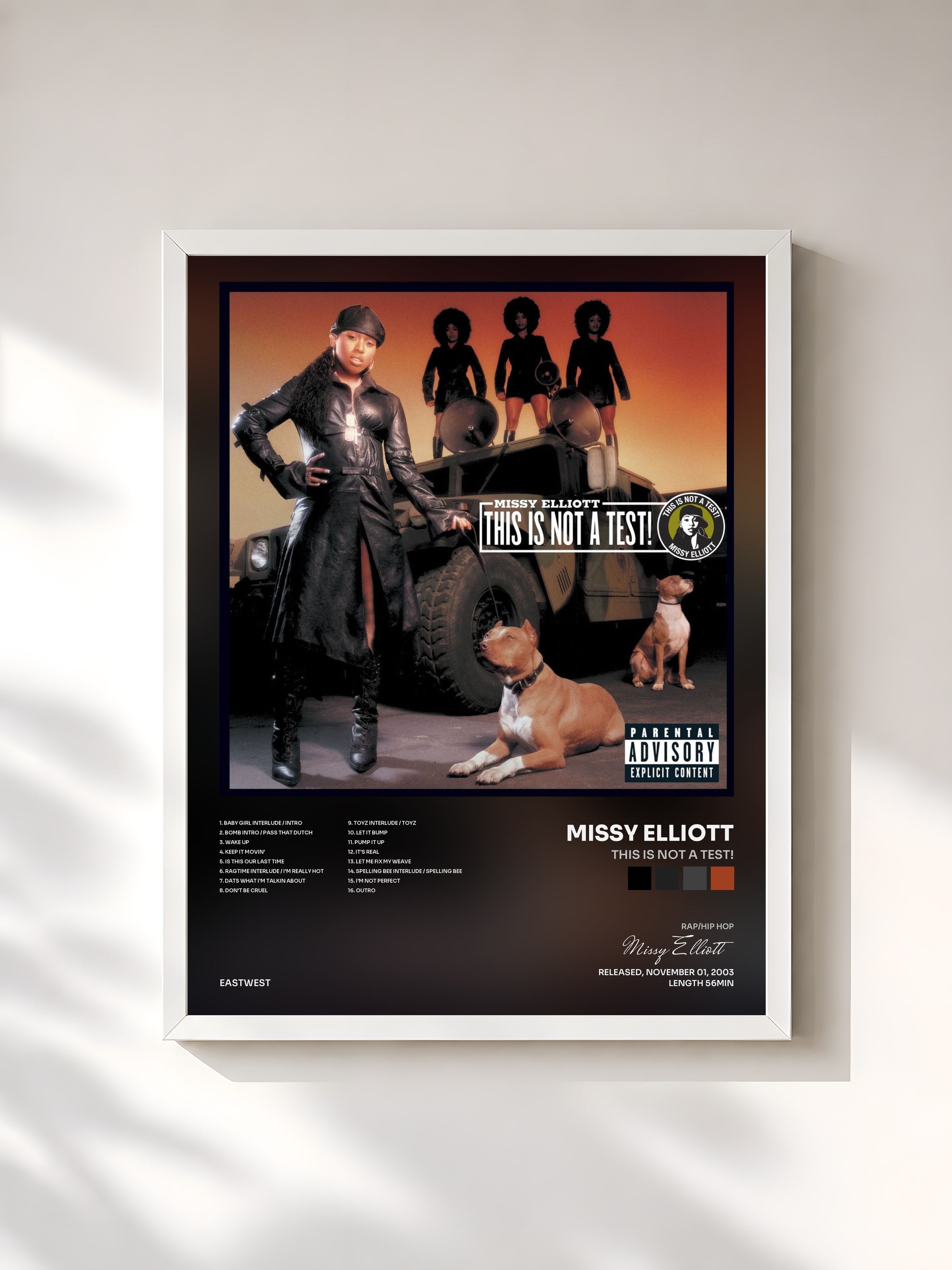 #blanc Tableau de l'album This Is Not a Test! de Missy Elliott, cadre blanc, imprimé et encadré en France