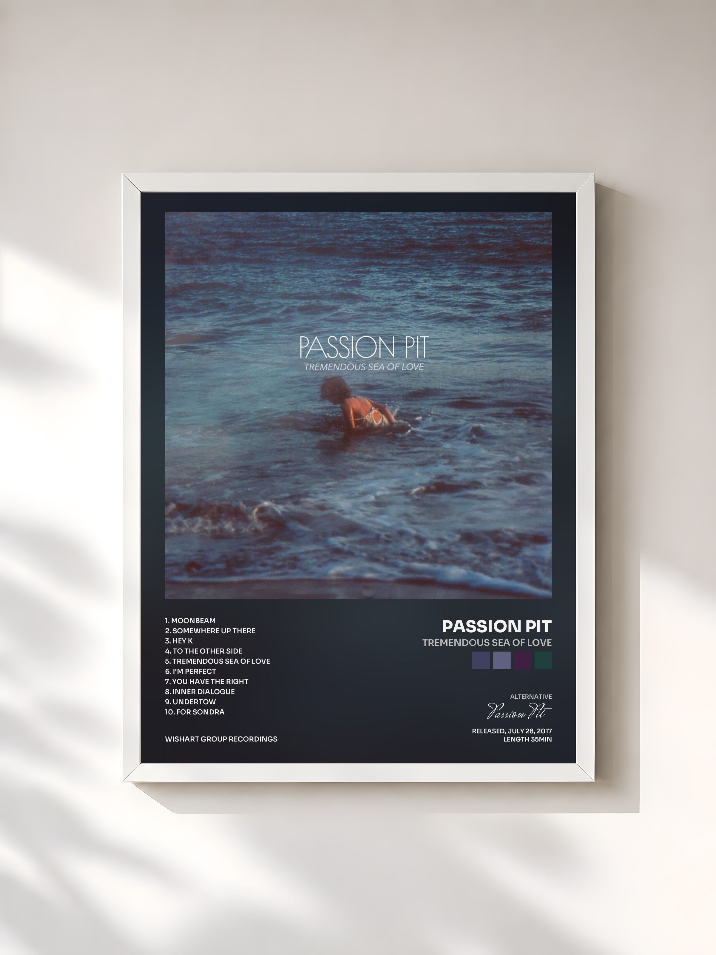 #blanc Tableau de l'album Tremendous Sea of Love de Passion Pit, cadre blanc, imprimé et encadré en France