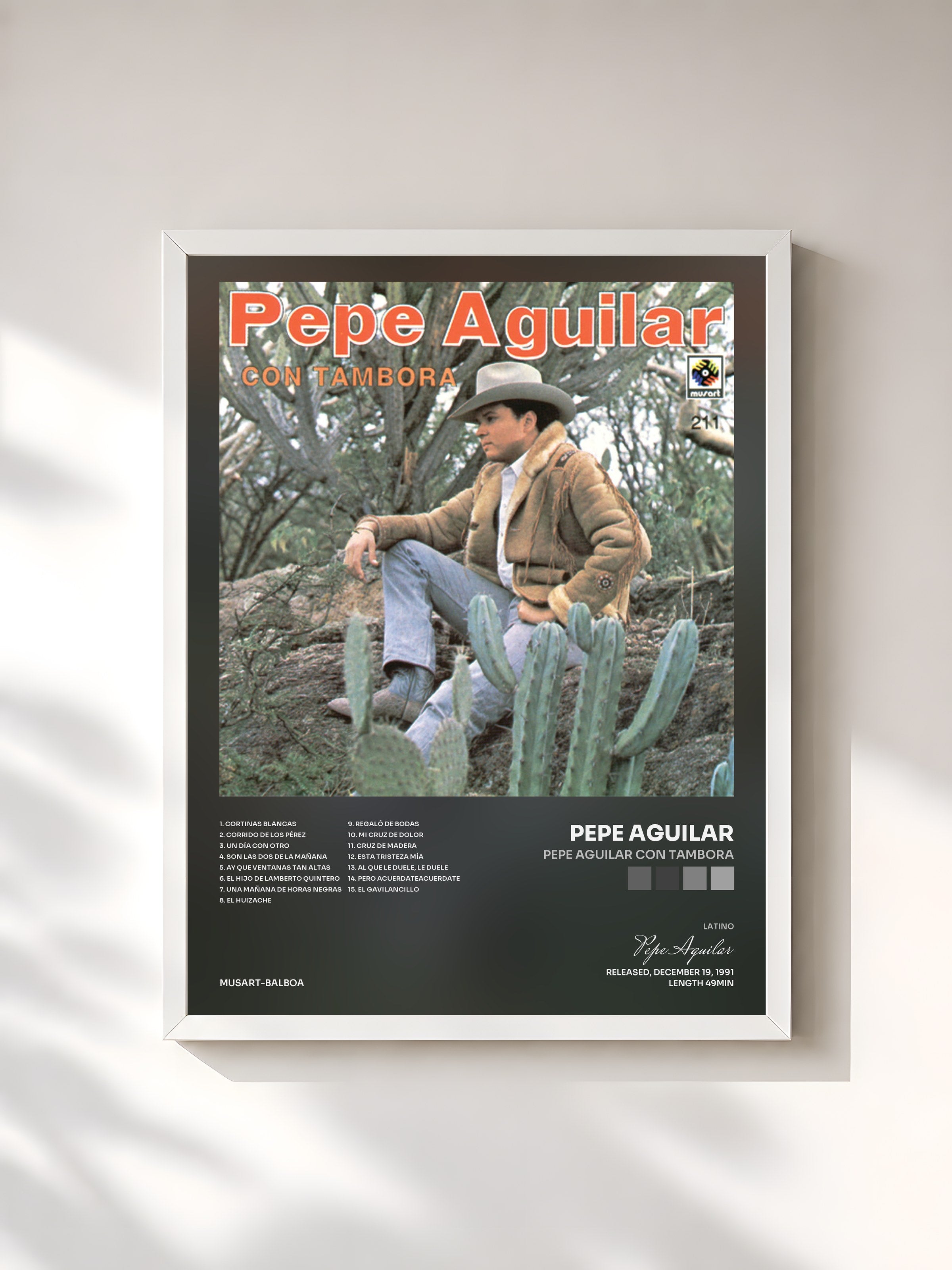 #blanc Tableau de l'album Pepe Aguilar con Tambora de Pepe Aguilar, cadre blanc, imprimé et encadré en France