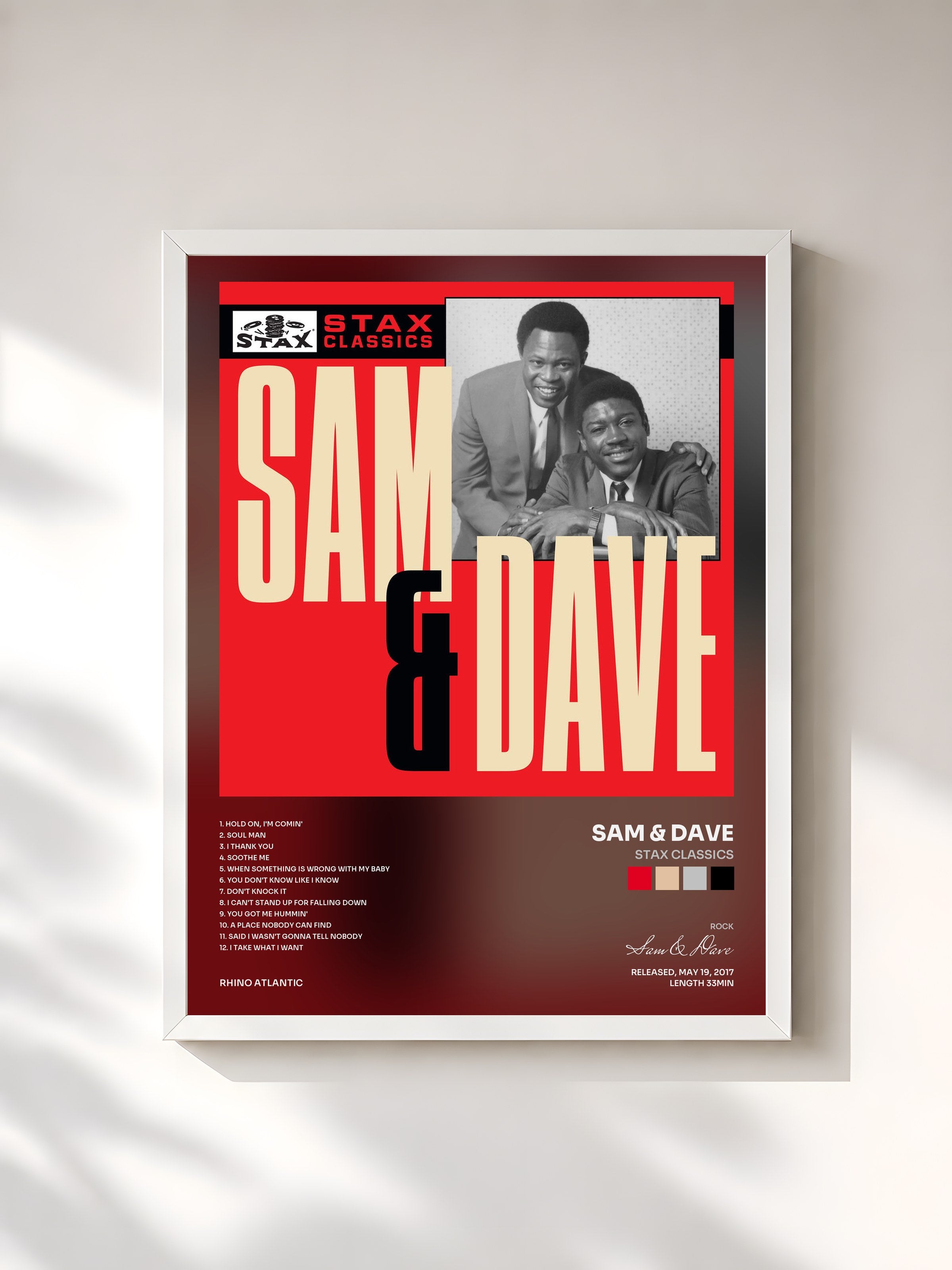 #blanc Tableau de l'album Stax Classics de Sam & Dave, cadre blanc, imprimé et encadré en France