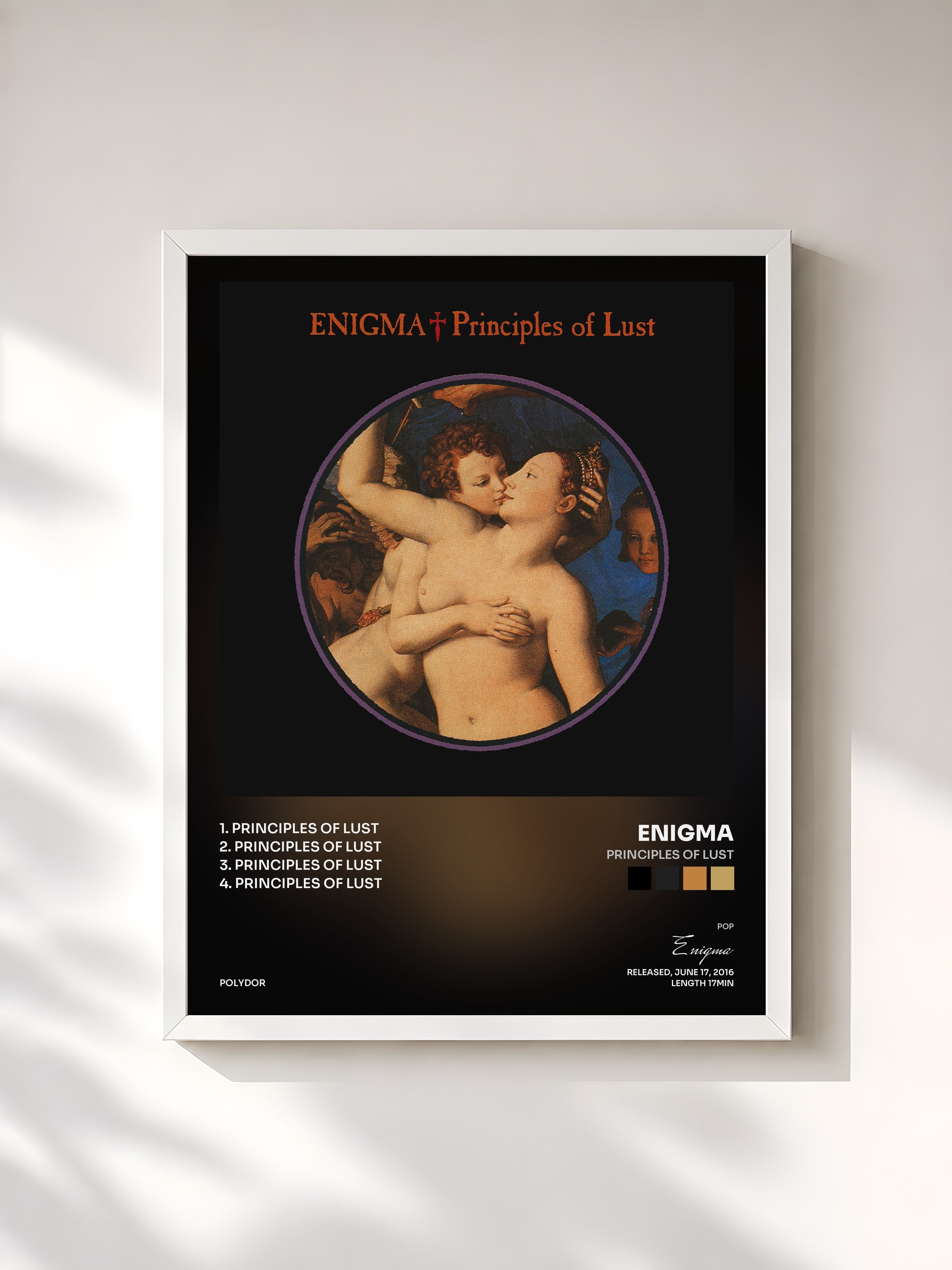 #blanc Tableau de l'album Principles Of Lust de Enigma, cadre blanc, imprimé et encadré en France