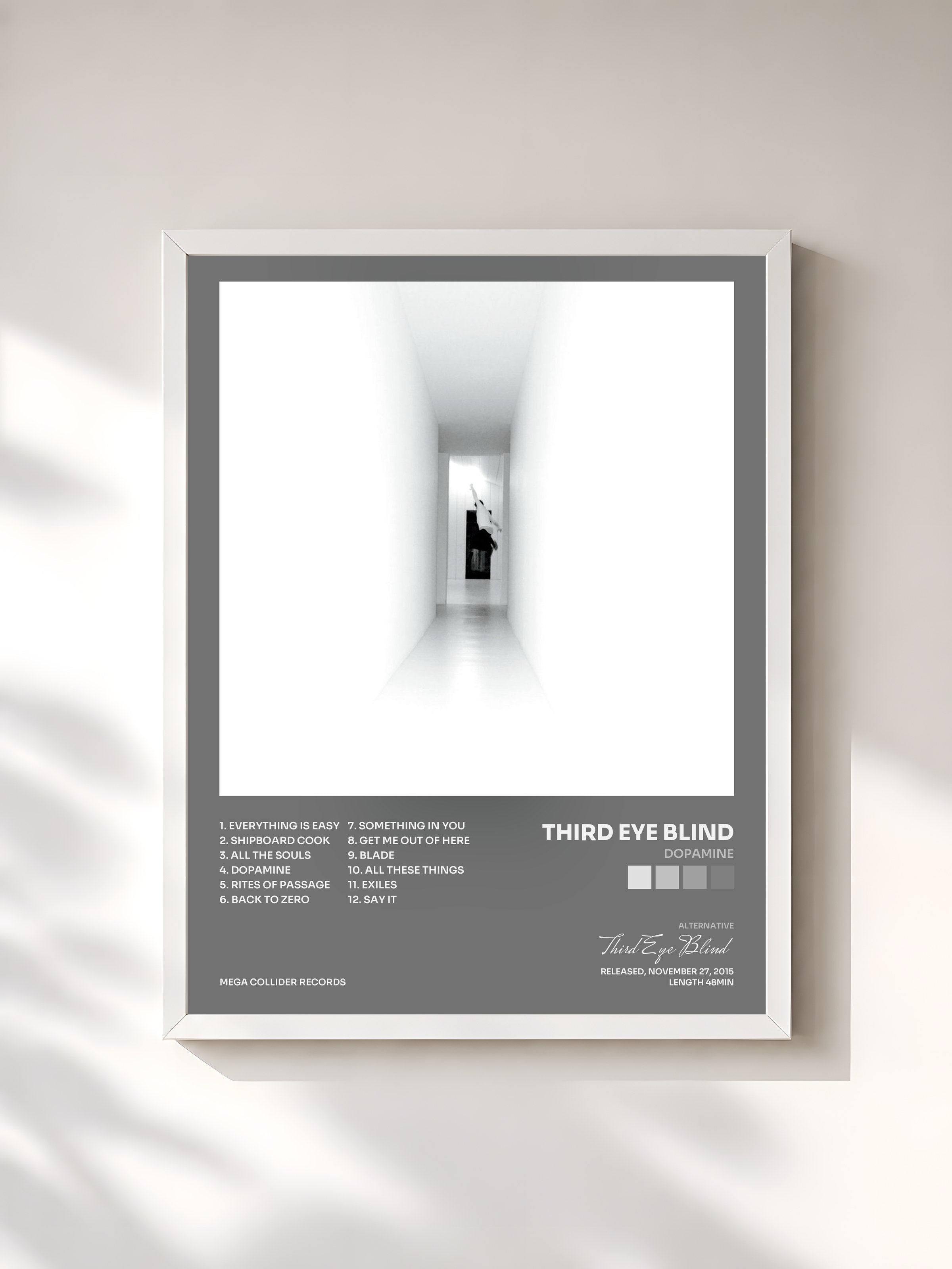 #blanc Tableau de l'album Dopamine de Third Eye Blind, cadre blanc, imprimé et encadré en France