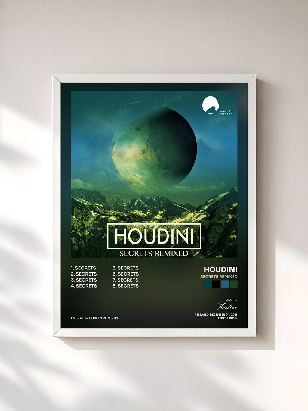 #blanc Secrets Remixed by Houdini as a framed art print, white frame, printed and framed in France