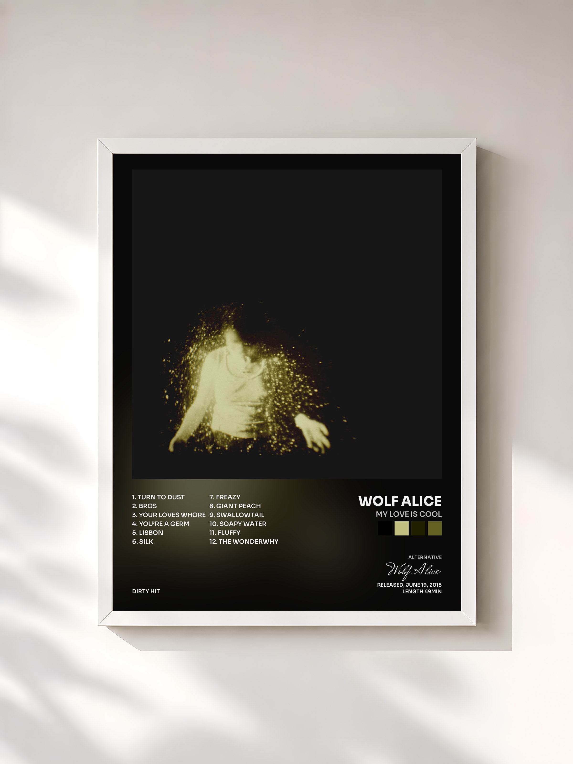 #blanc Tableau de l'album My Love Is Cool de Wolf Alice, cadre blanc, imprimé et encadré en France