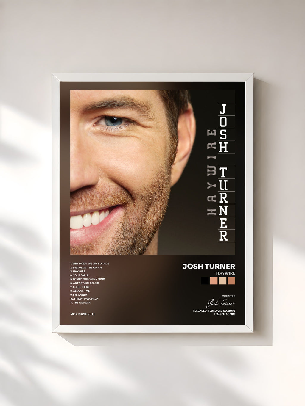 #blanc Tableau de l'album Haywire de Josh Turner, cadre blanc, imprimé et encadré en France