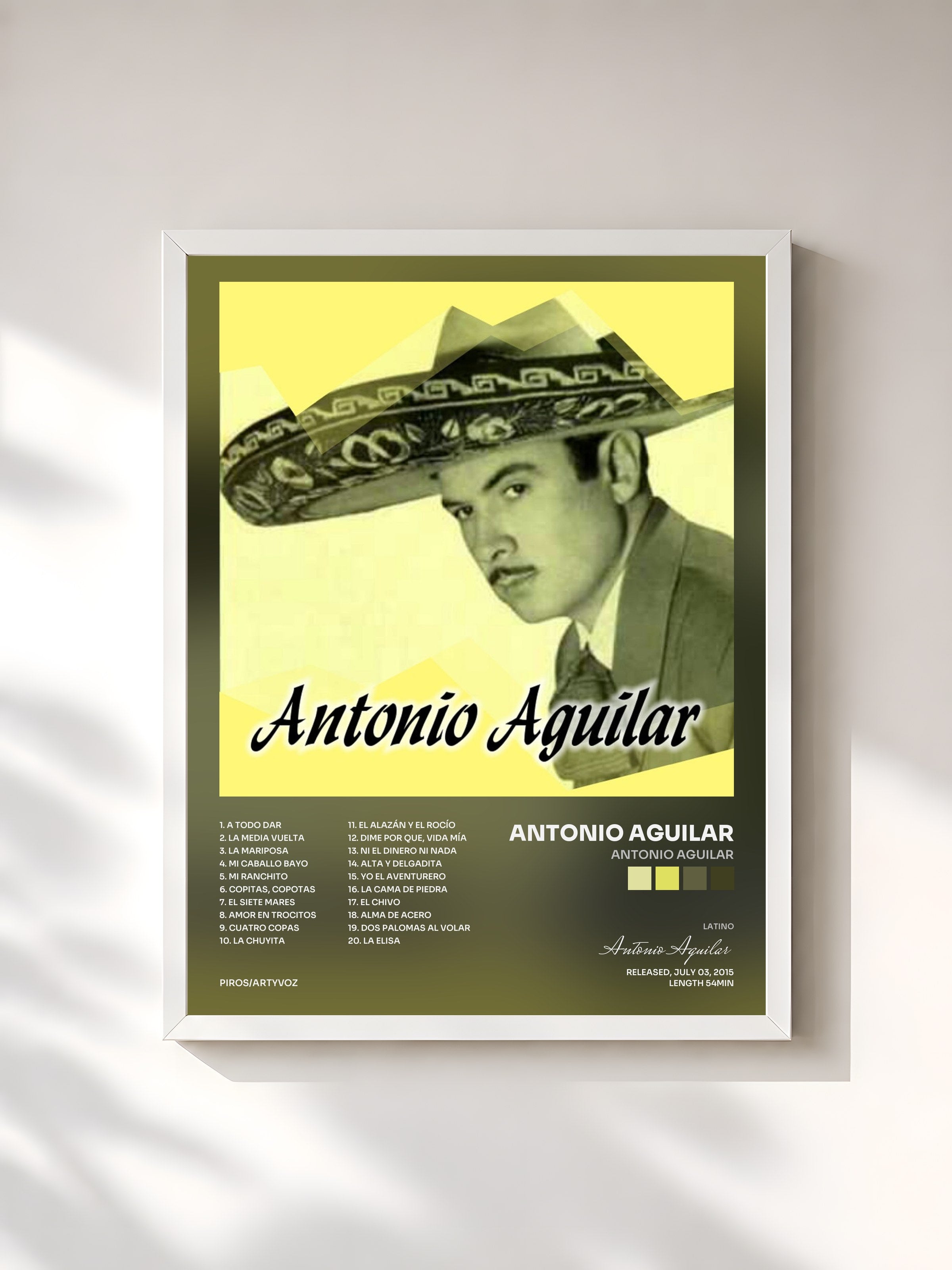 #blanc Tableau de l'album Antonio Aguilar de Antonio Aguilar, cadre blanc, imprimé et encadré en France