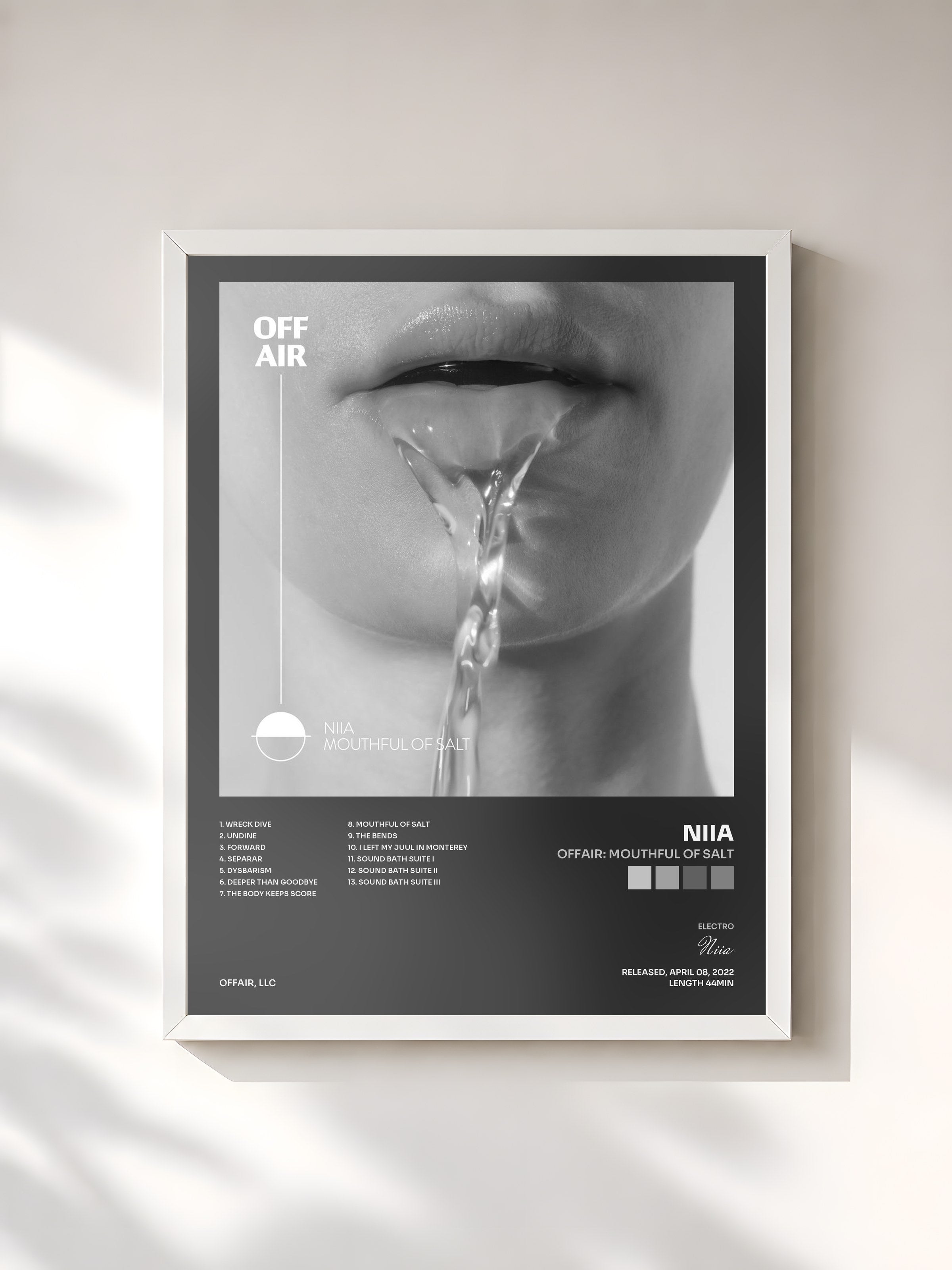 #blanc Tableau de l'album OFFAIR: Mouthful of Salt de Niia, cadre blanc, imprimé et encadré en France