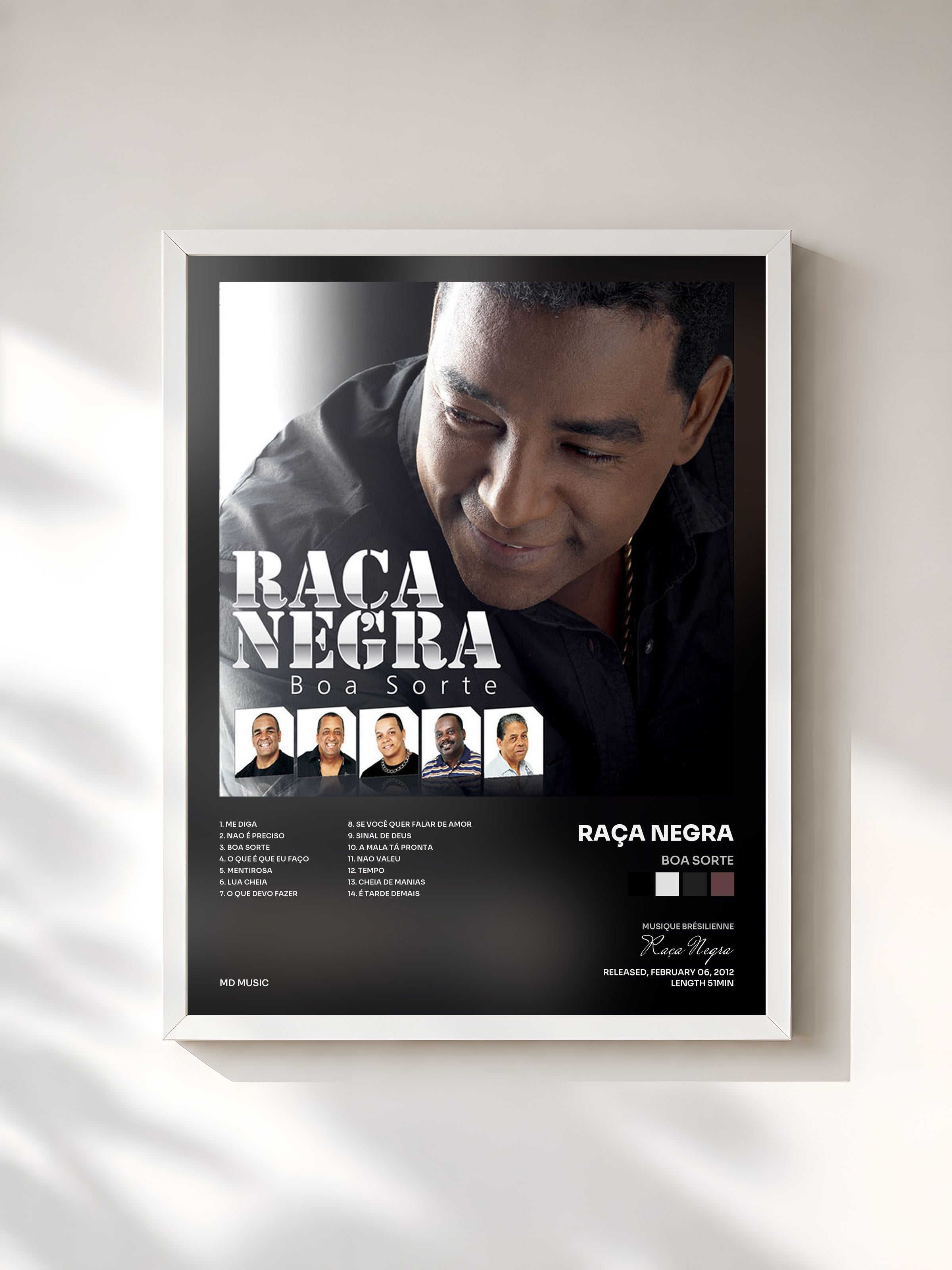 #blanc Tableau de l'album Boa Sorte de Raça Negra, cadre blanc, imprimé et encadré en France