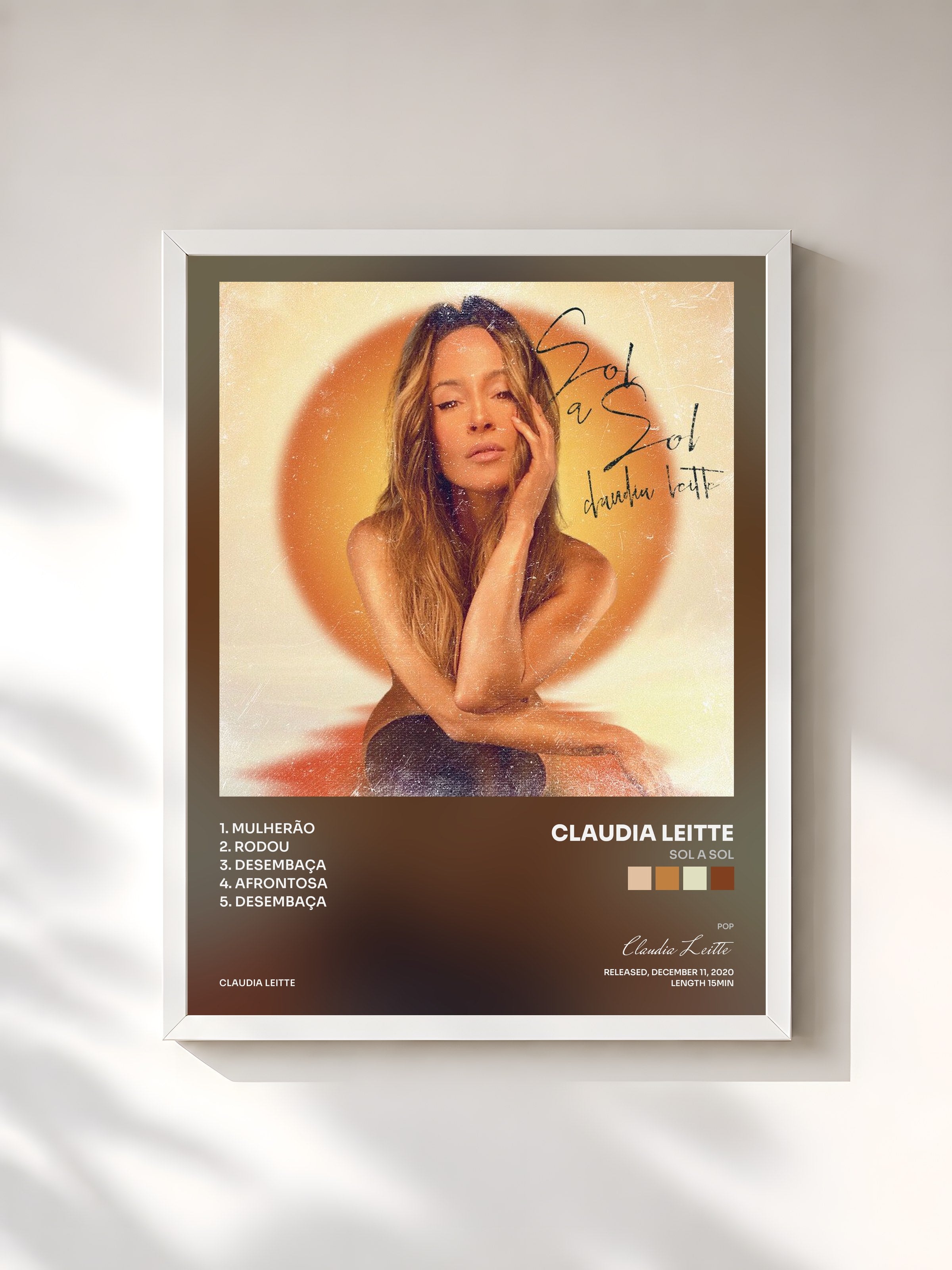#blanc Tableau de l'album Sol a Sol de Claudia Leitte, cadre blanc, imprimé et encadré en France