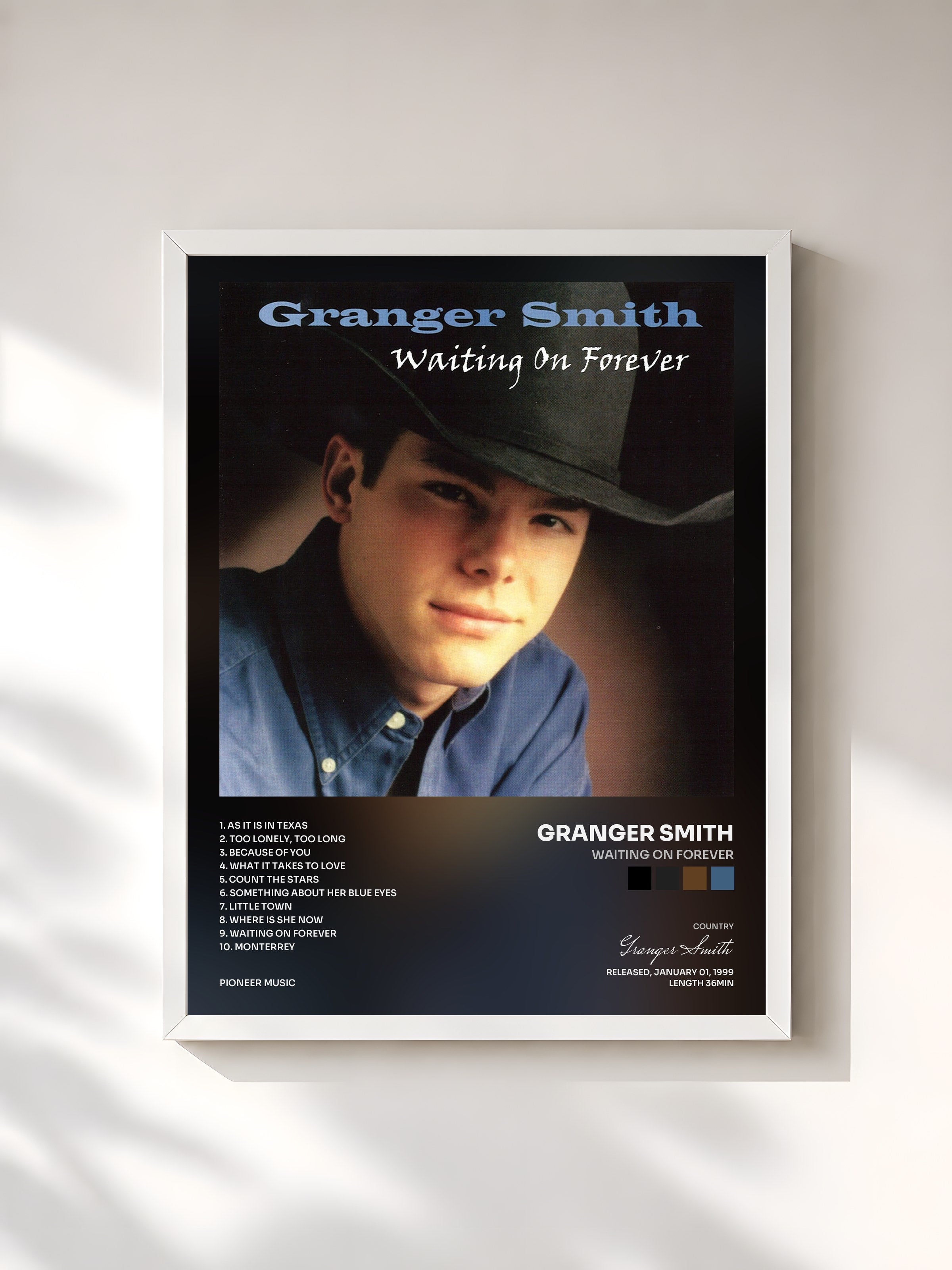 #blanc Tableau de l'album Waiting on Forever de Granger Smith, cadre blanc, imprimé et encadré en France