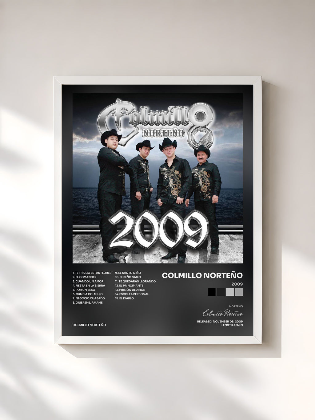 #blanc Tableau de l'album 2009 de Colmillo Norteño, cadre blanc, imprimé et encadré en France
