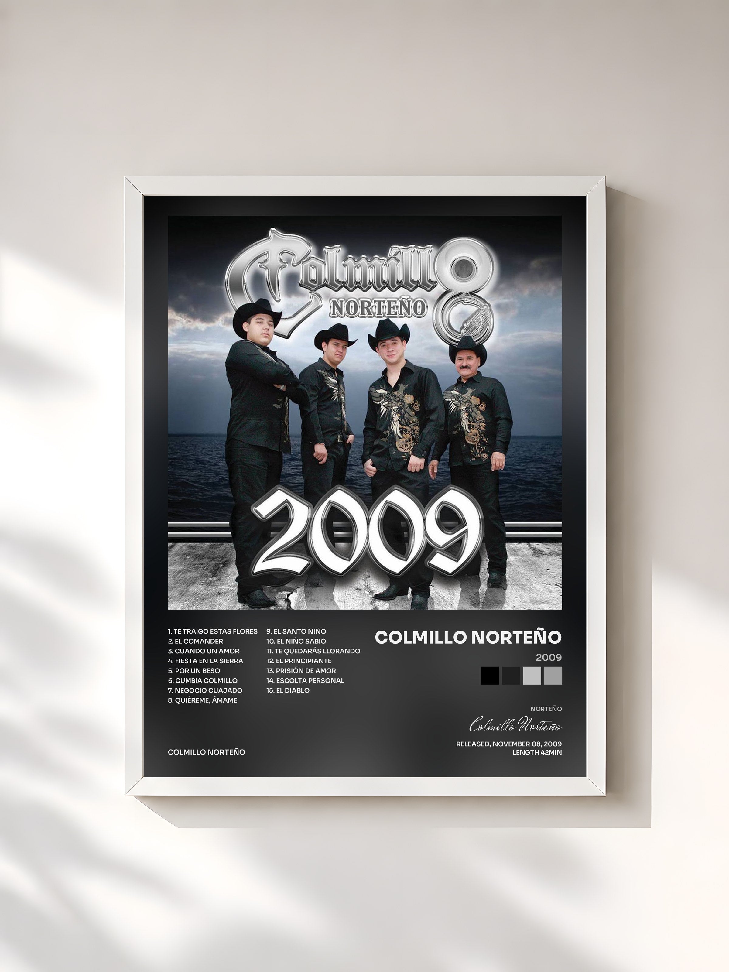 #blanc Tableau de l'album 2009 de Colmillo Norteño, cadre blanc, imprimé et encadré en France