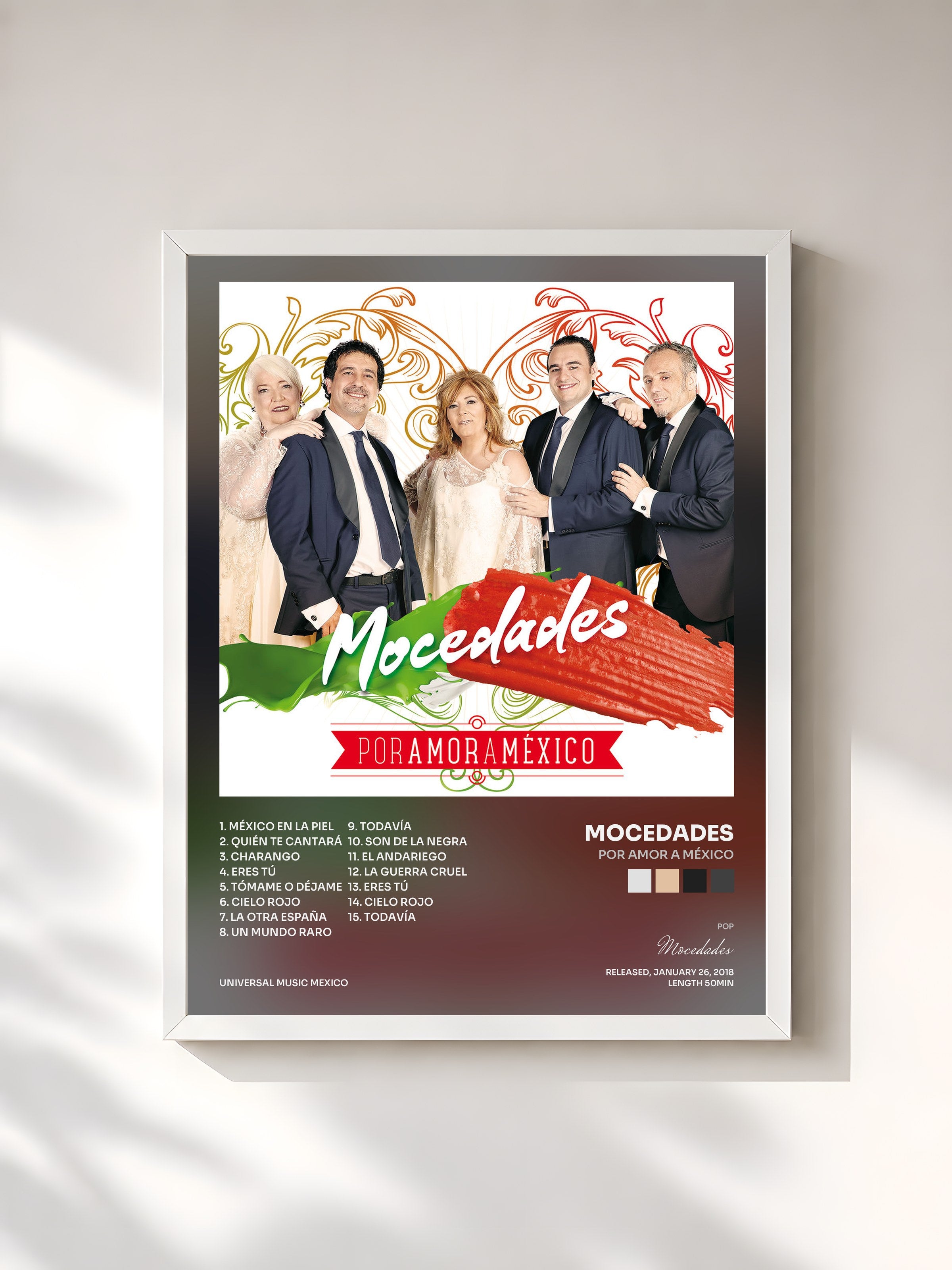 #blanc Tableau de l'album Por Amor A México de Mocedades, cadre blanc, imprimé et encadré en France