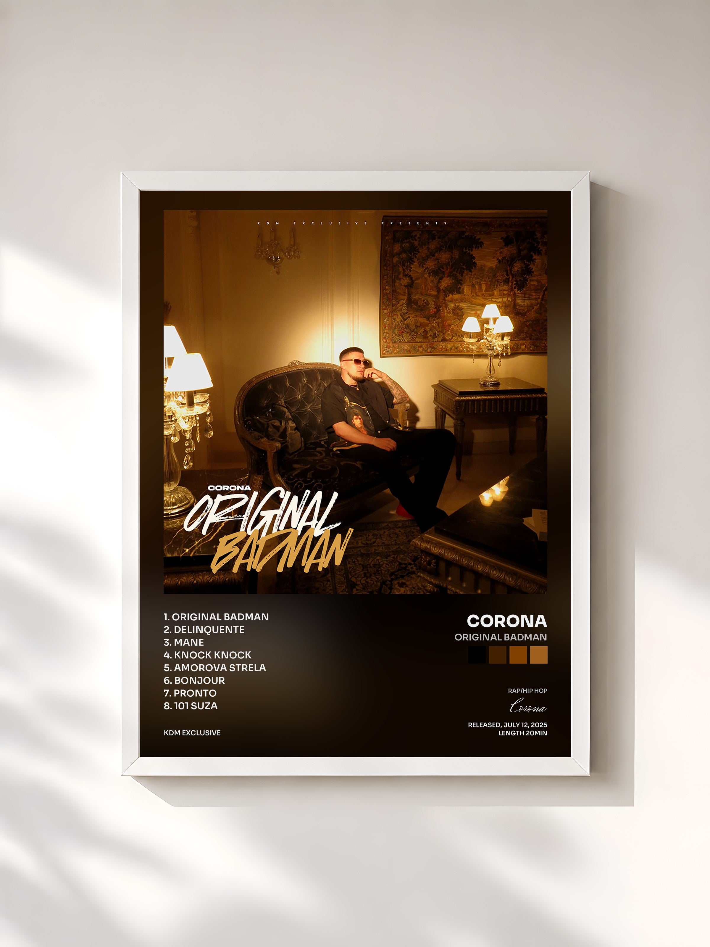 #blanc Tableau de l'album Original Badman de Corona, cadre blanc, imprimé et encadré en France