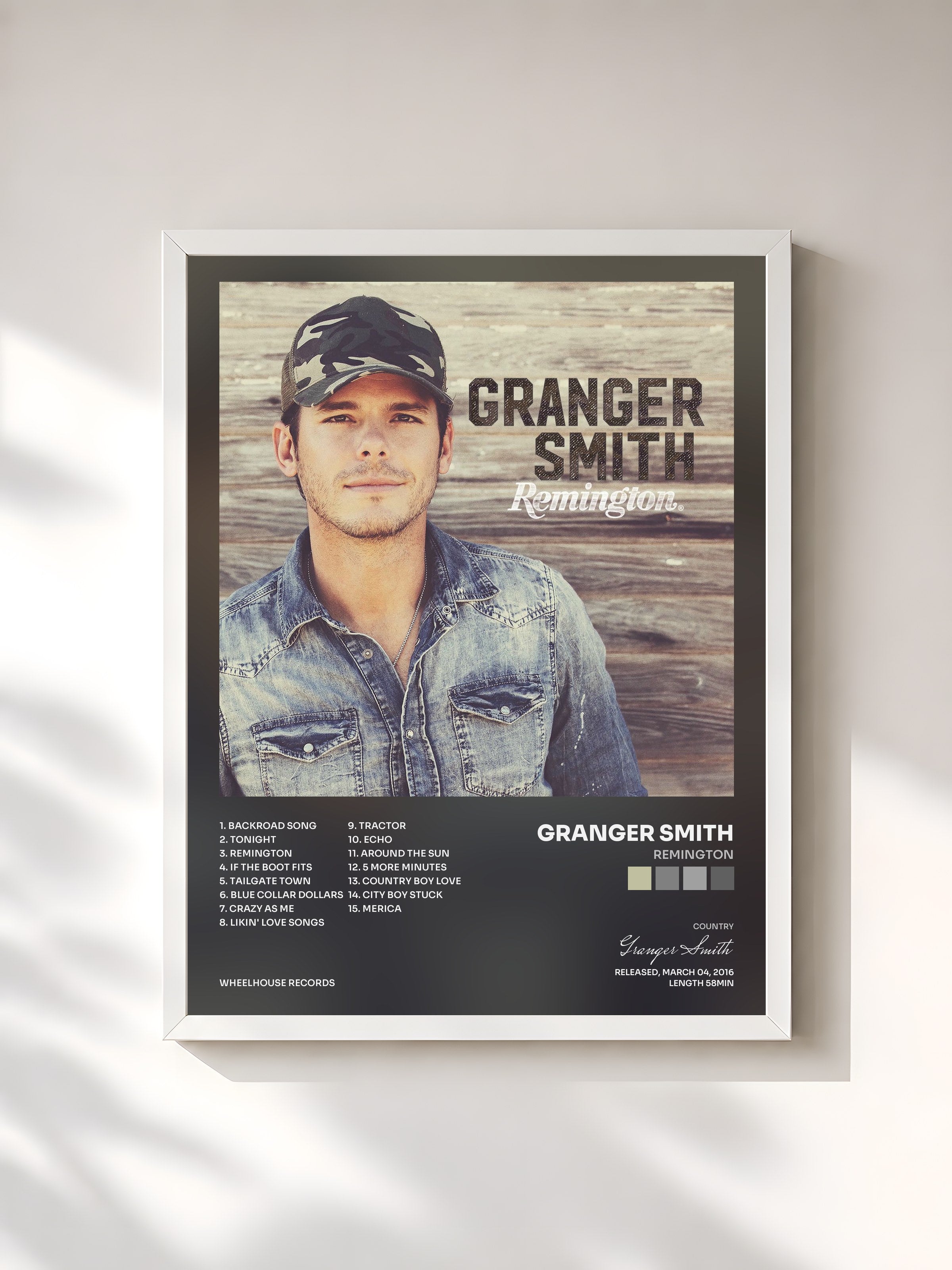#blanc Tableau de l'album Remington de Granger Smith, cadre blanc, imprimé et encadré en France