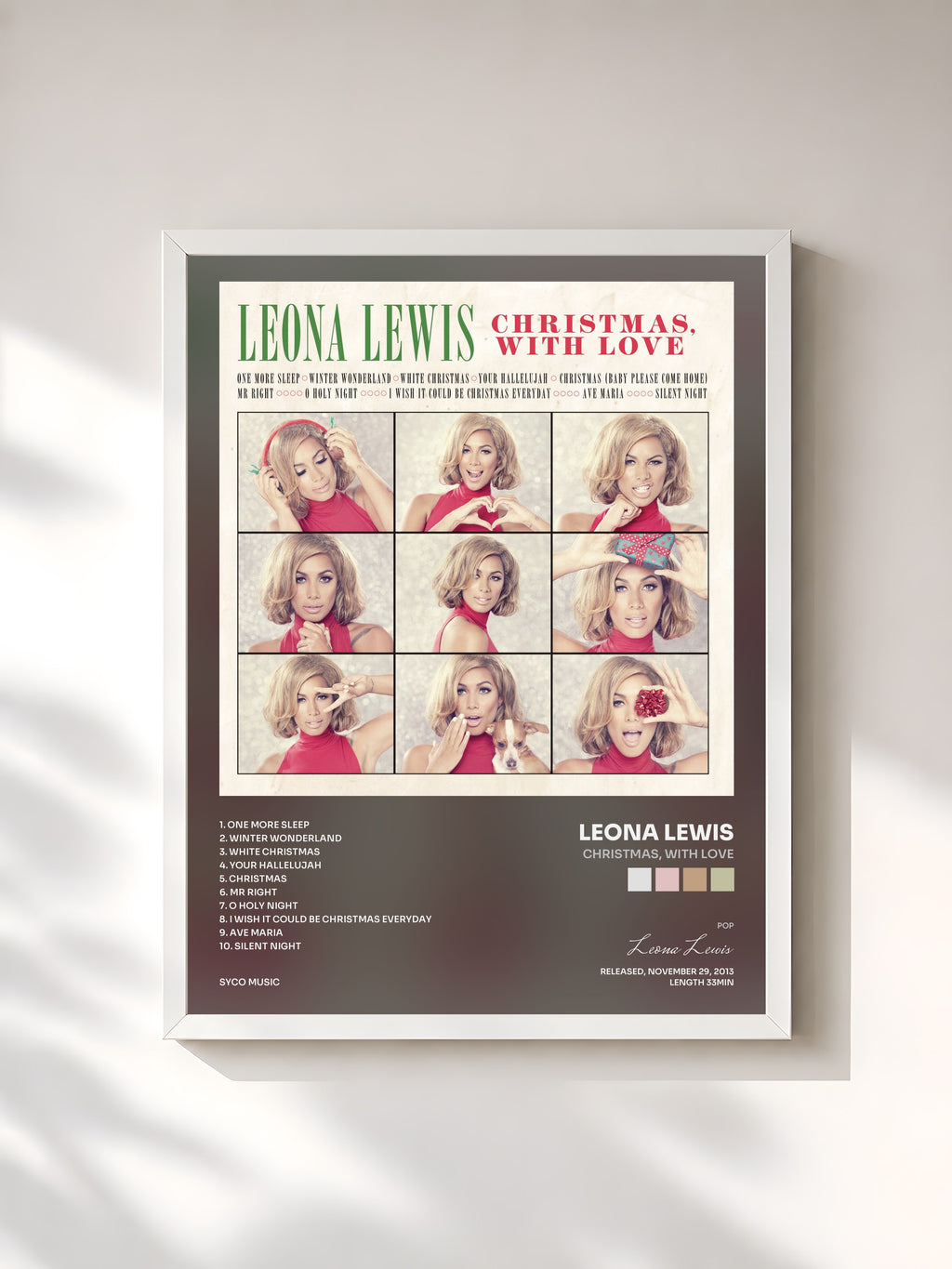 #blanc Tableau de l'album Christmas, With Love de Leona Lewis, cadre blanc, imprimé et encadré en France