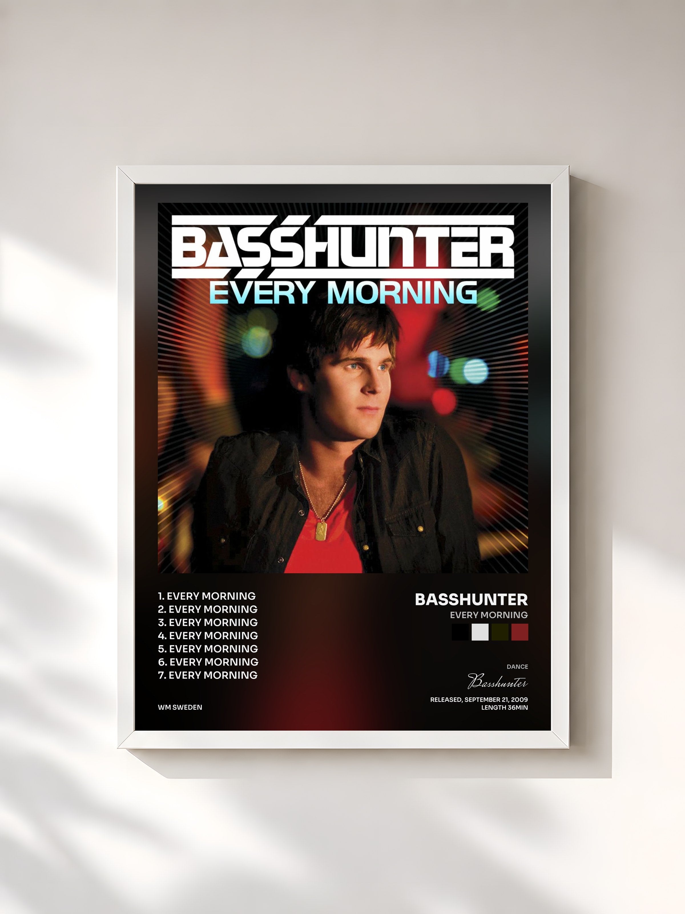 #blanc Tableau de l'album Every Morning de Basshunter, cadre blanc, imprimé et encadré en France
