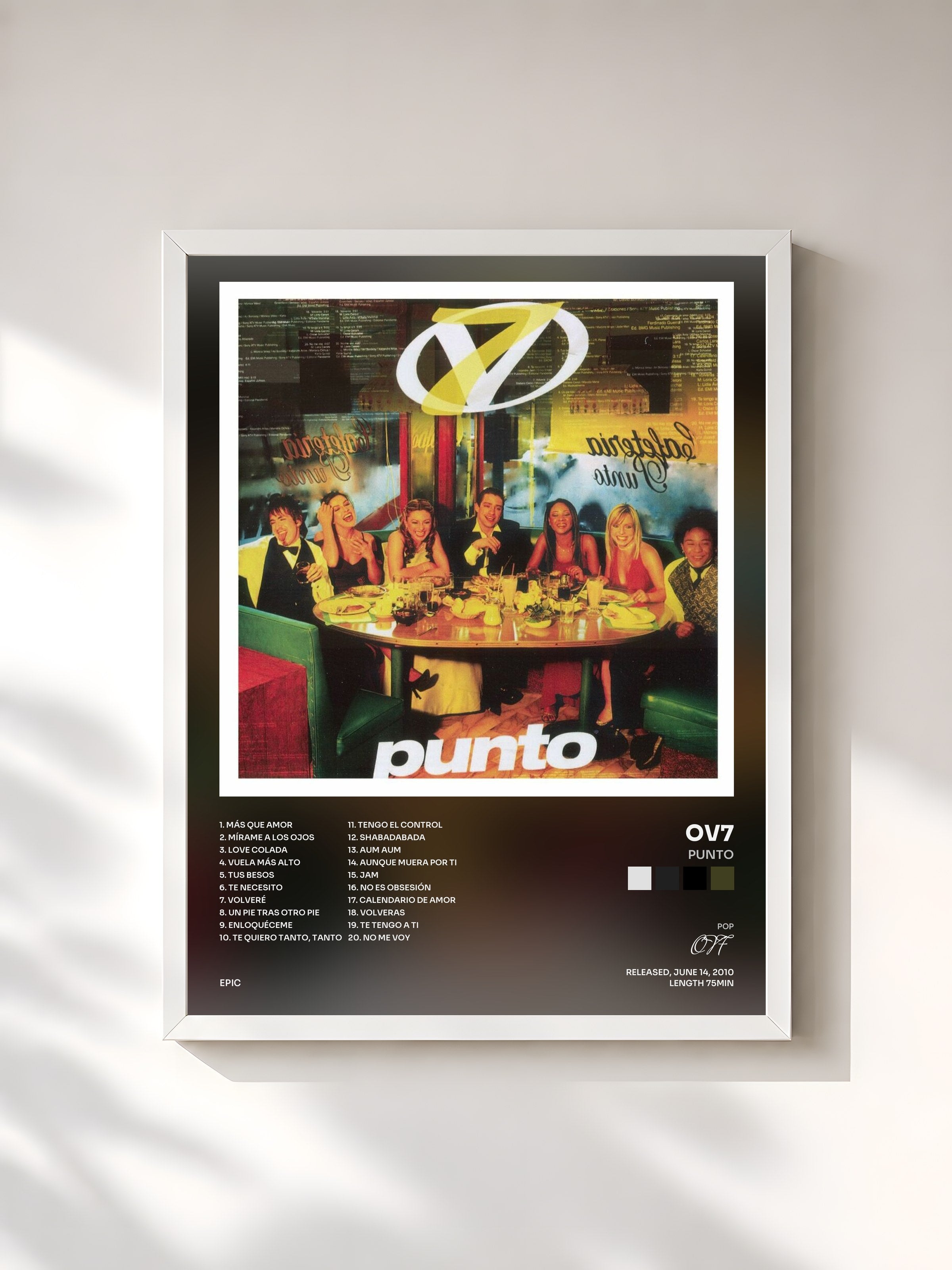 #blanc Tableau de l'album Punto de OV7, cadre blanc, imprimé et encadré en France