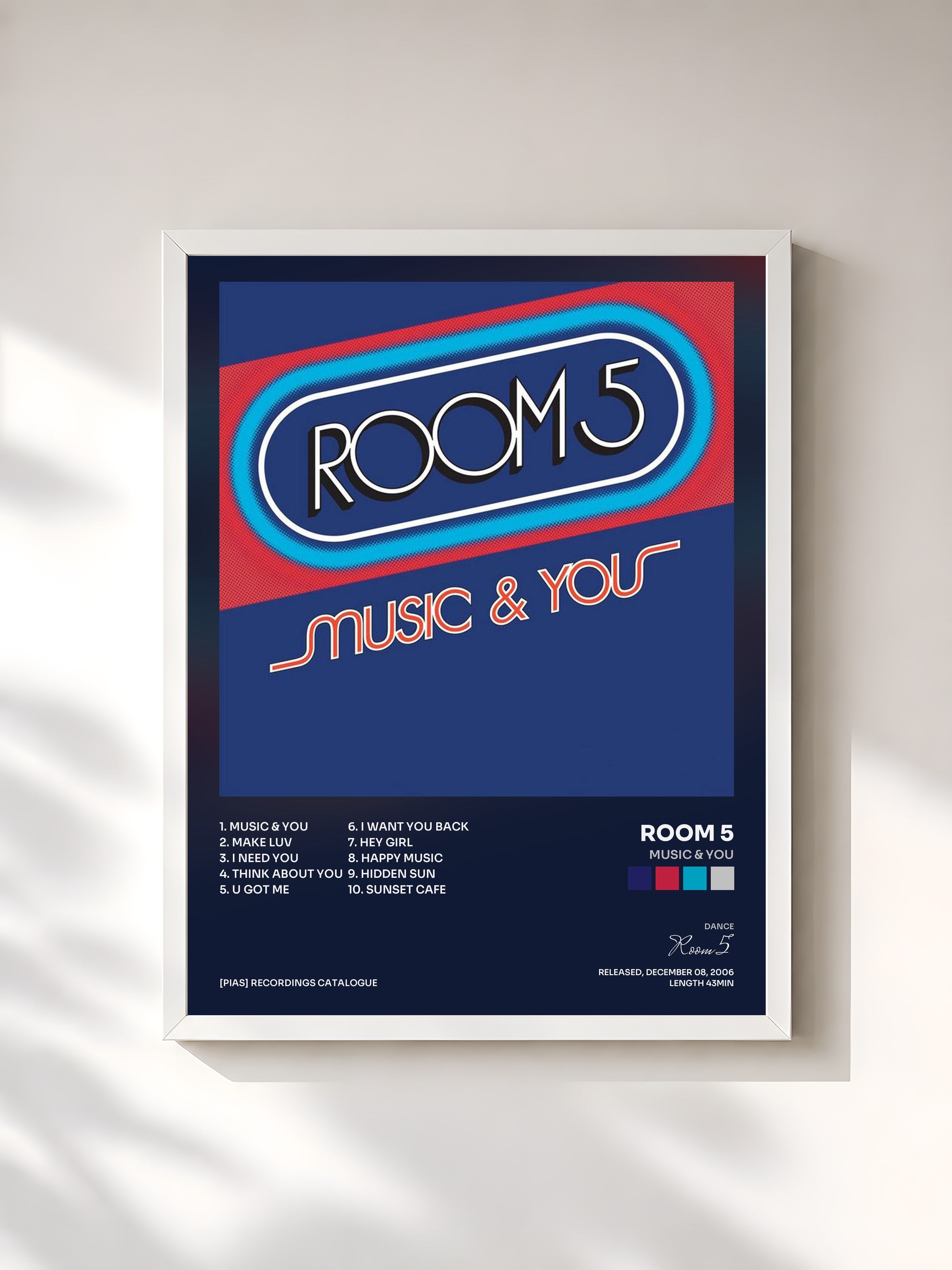 #blanc Tableau de l'album Music & You de Room 5, cadre blanc, imprimé et encadré en France