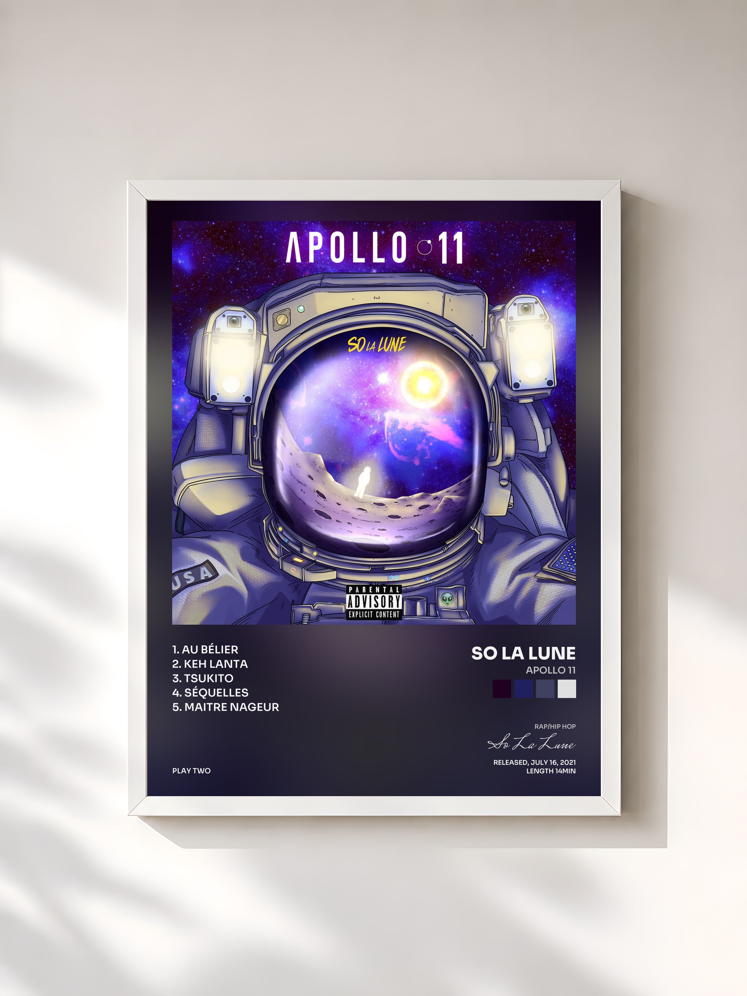 #blanc Tableau de l'album Apollo 11 de So La Lune, cadre blanc, imprimé et encadré en France