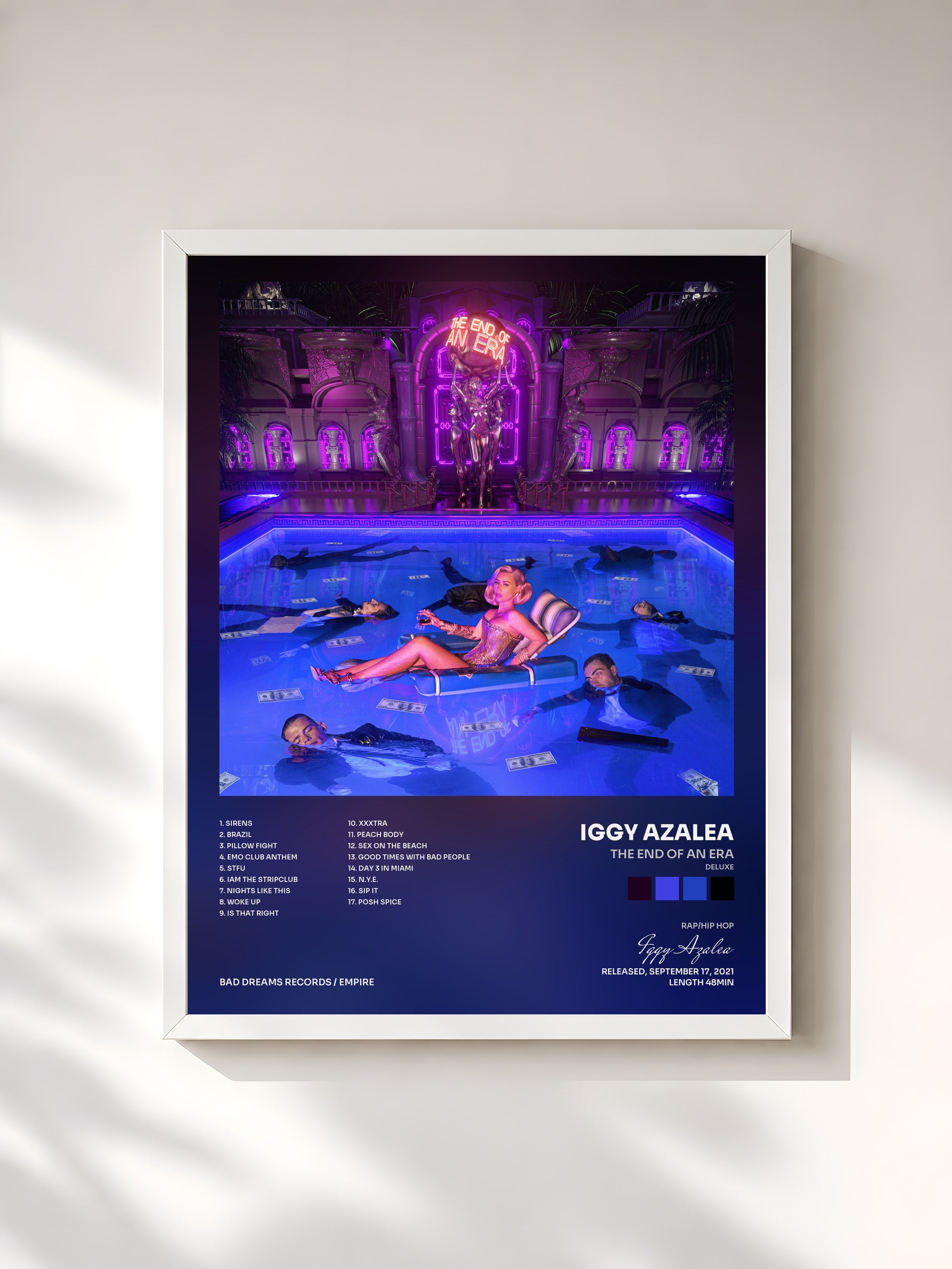 #blanc Tableau de l'album The End of an Era (Deluxe) de Iggy Azalea, cadre blanc, imprimé et encadré en France