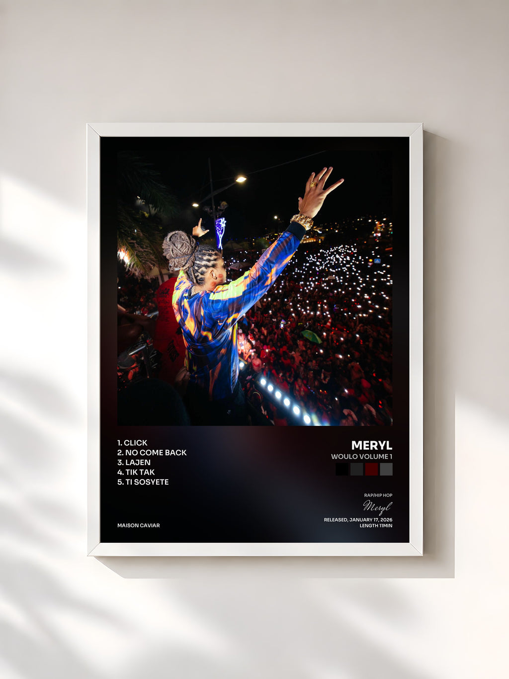 #blanc Tableau de l'album WOULO VOLUME 1 de Meryl, cadre blanc, imprimé et encadré en France