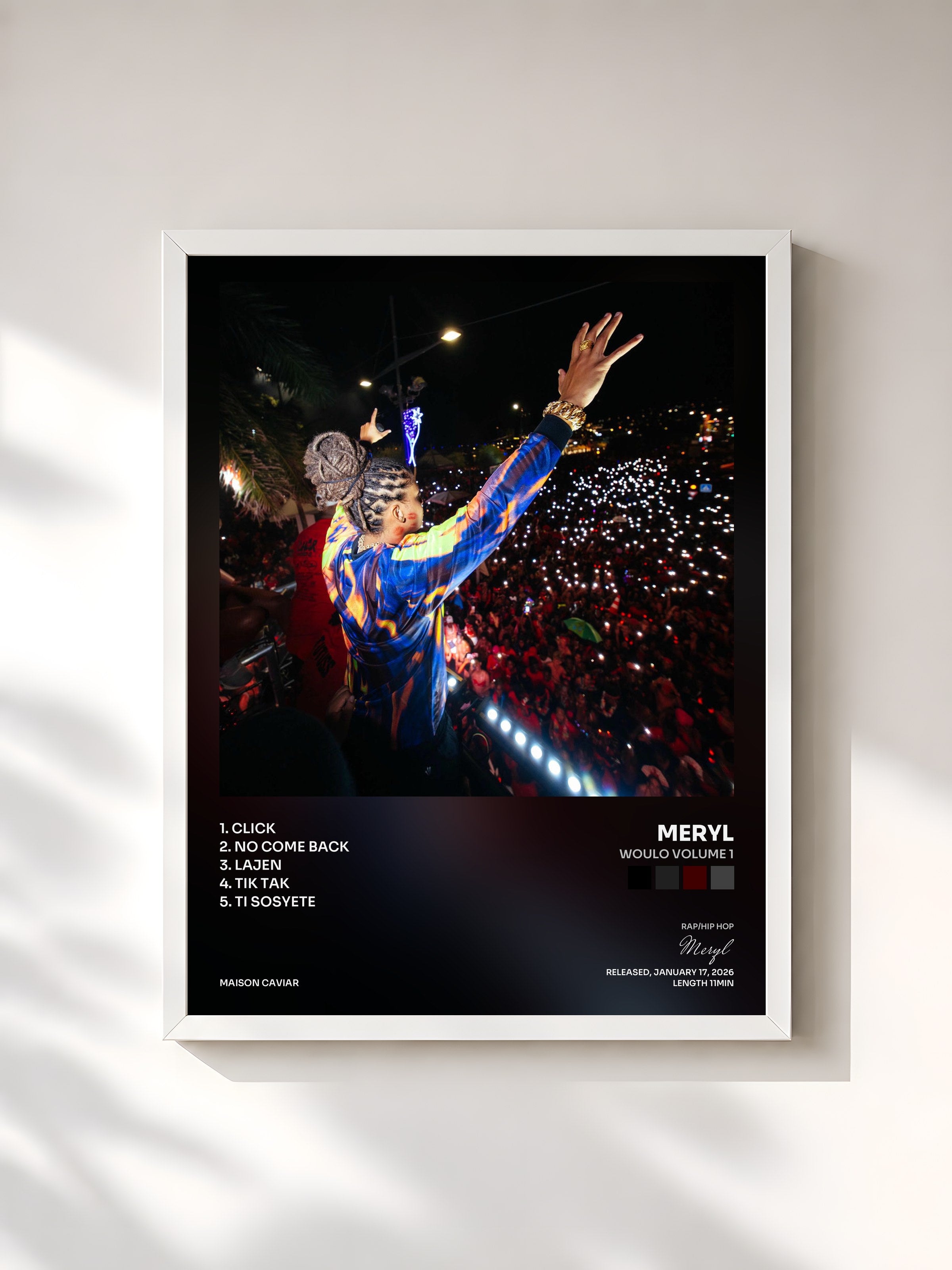 #blanc Tableau de l'album WOULO VOLUME 1 de Meryl, cadre blanc, imprimé et encadré en France