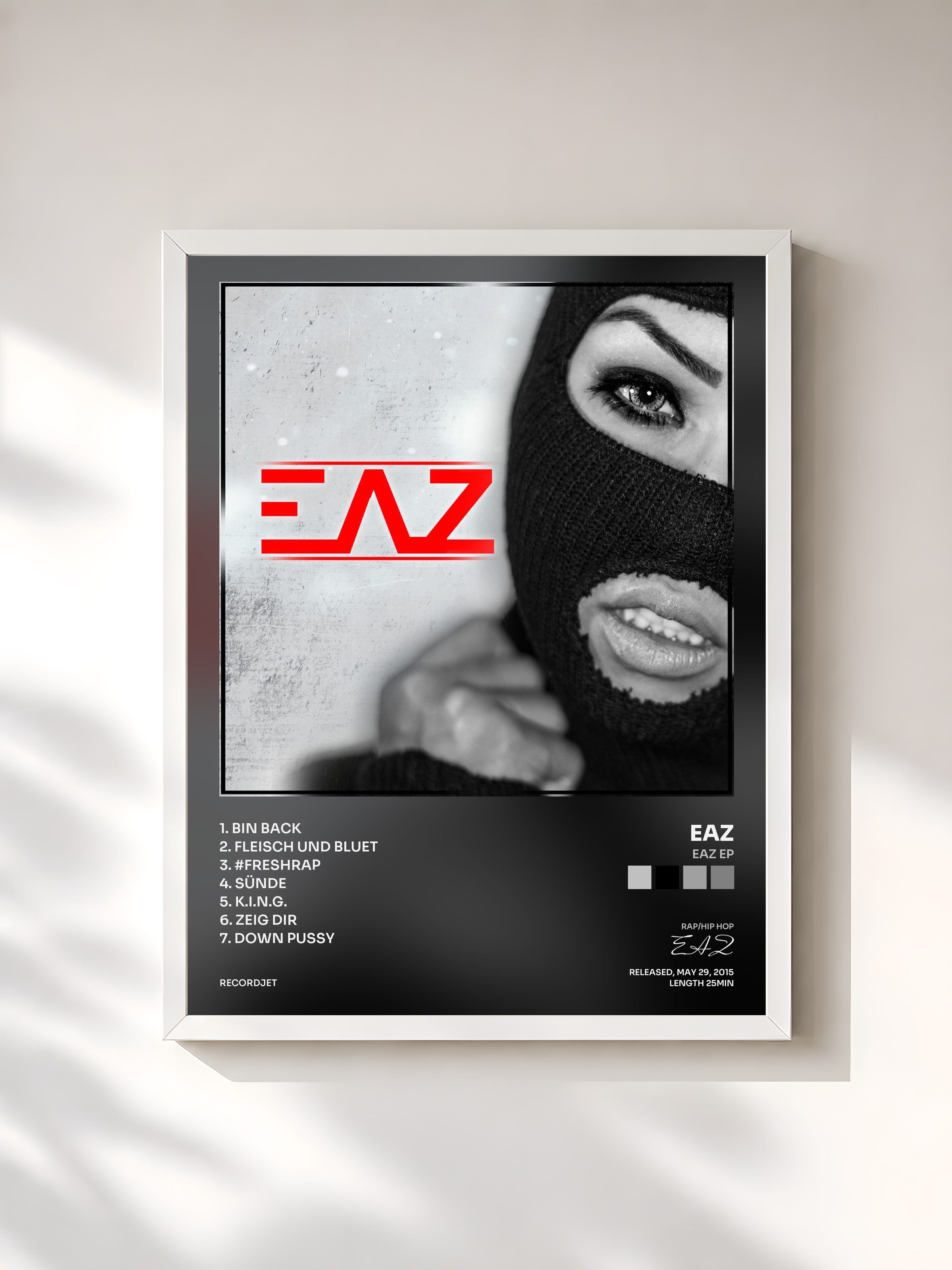 #blanc Tableau de l'album Eaz EP de EAZ, cadre blanc, imprimé et encadré en France