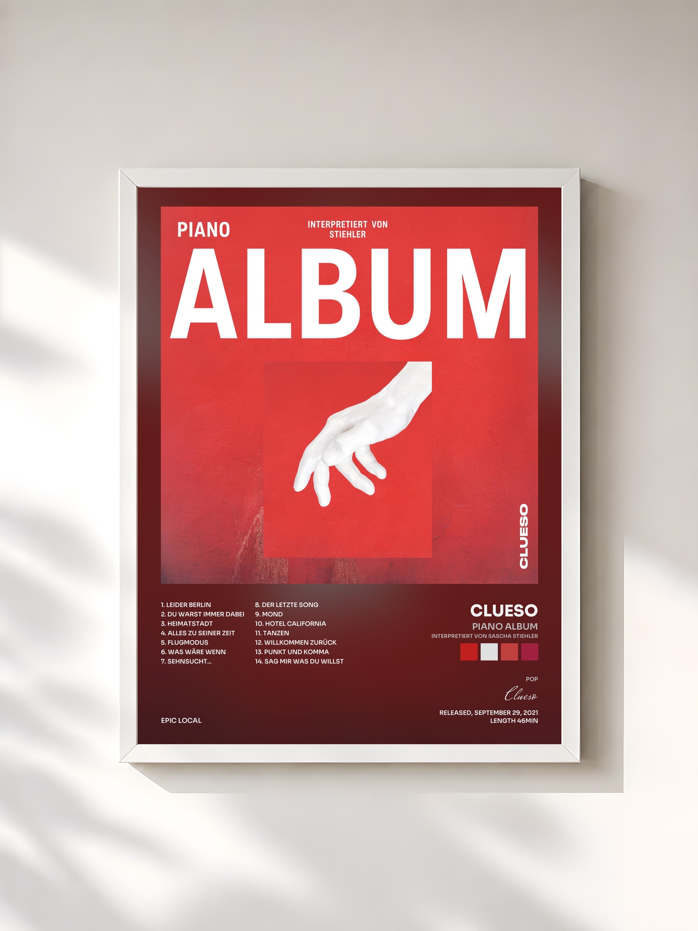 #blanc Tableau de l'album Piano ALBUM (interpretiert von Sascha Stiehler) de Clueso, cadre blanc, imprimé et encadré en France