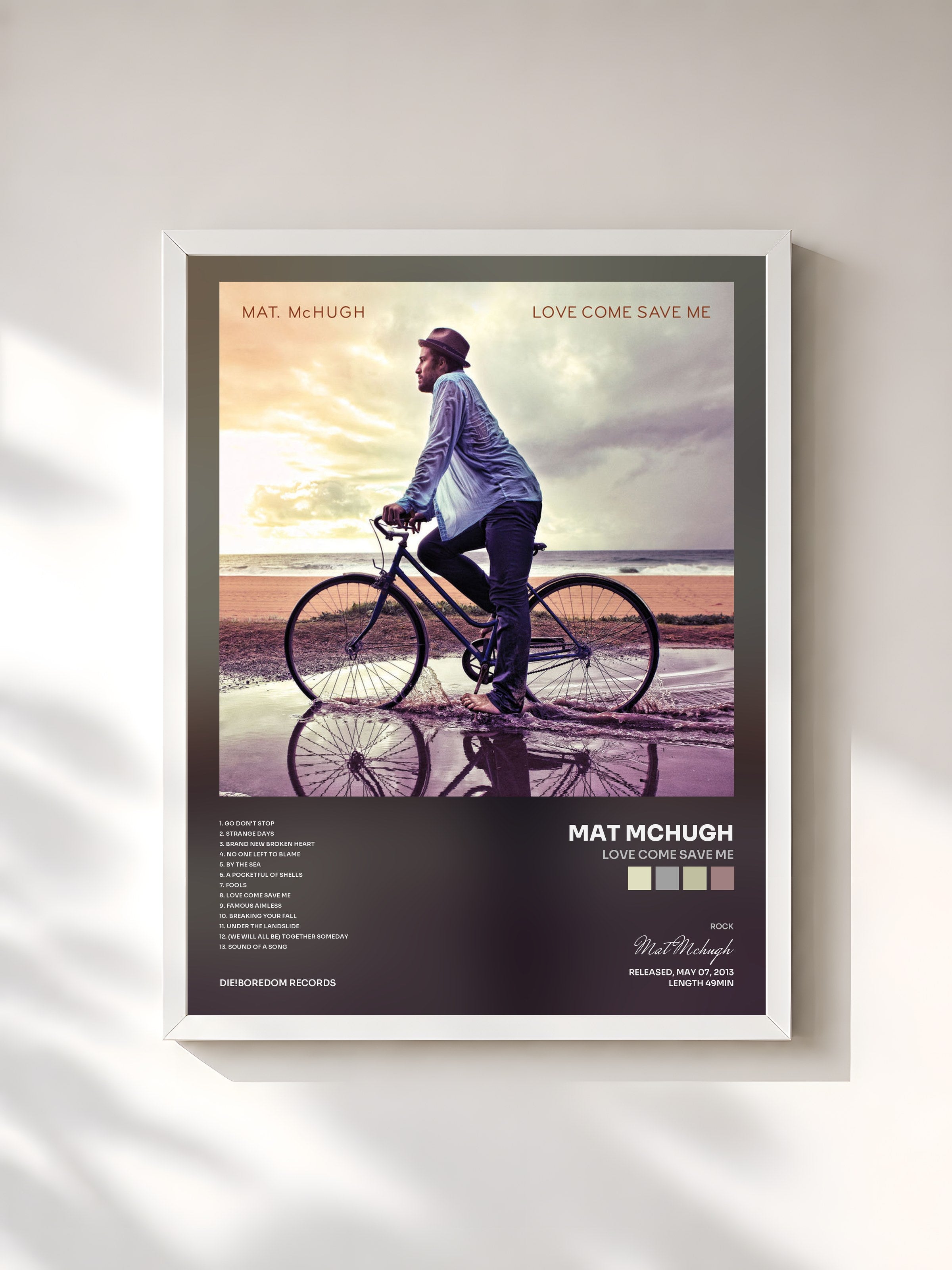 #blanc Tableau de l'album Love Come Save Me de Mat Mchugh, cadre blanc, imprimé et encadré en France