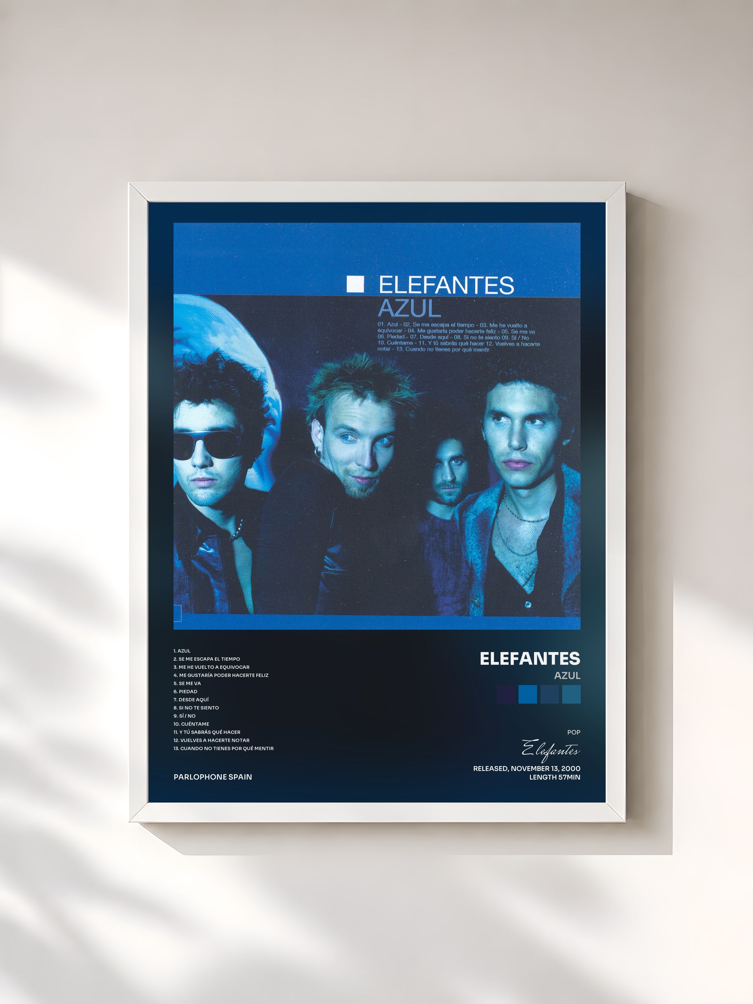 #blanc Tableau de l'album Azul de Elefantes, cadre blanc, imprimé et encadré en France