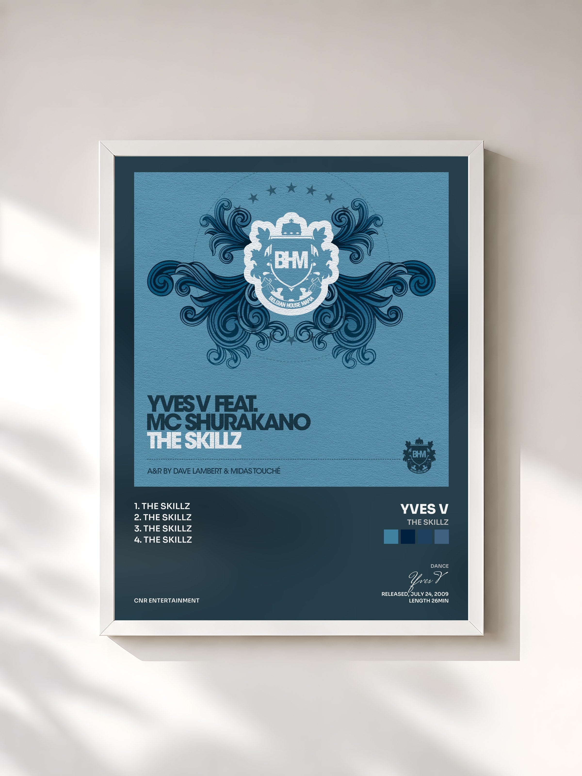 #blanc Tableau de l'album The Skillz de Yves V, cadre blanc, imprimé et encadré en France