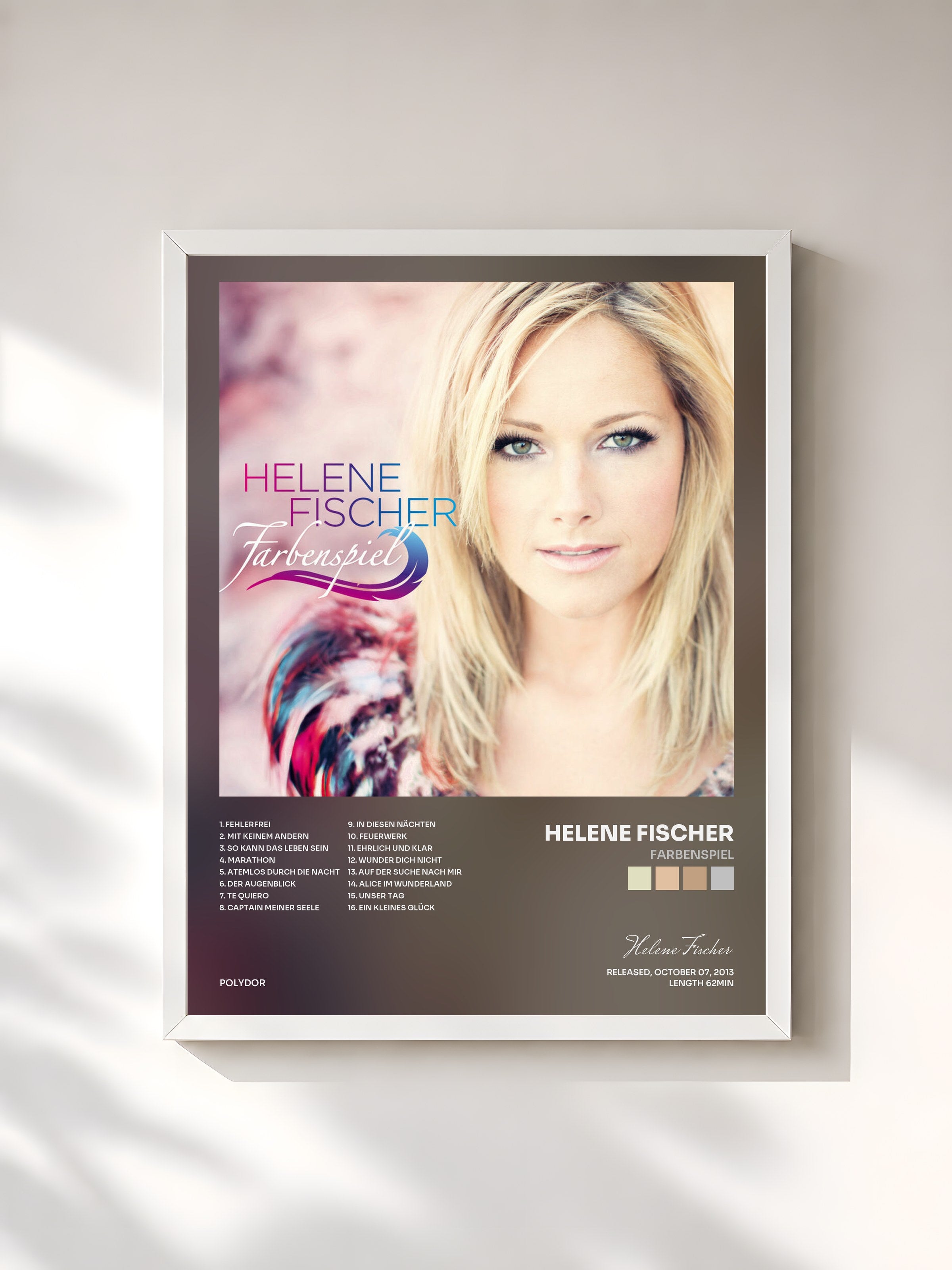 #blanc Tableau de l'album Farbenspiel de Helene Fischer, cadre blanc, imprimé et encadré en France