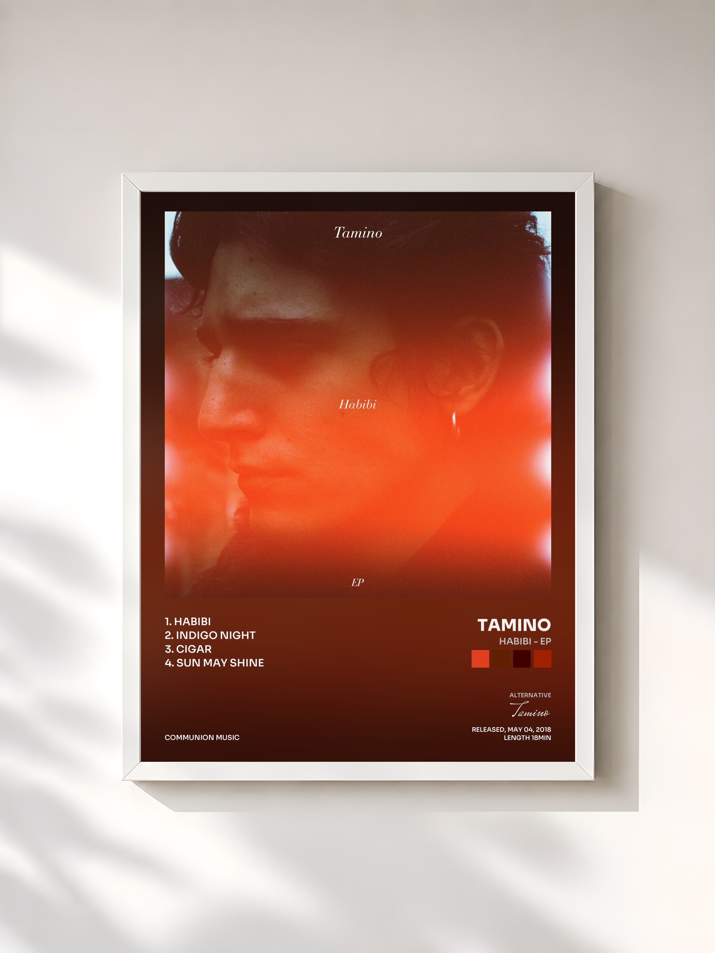 #blanc Tableau de l'album Habibi - EP de Tamino, cadre blanc, imprimé et encadré en France