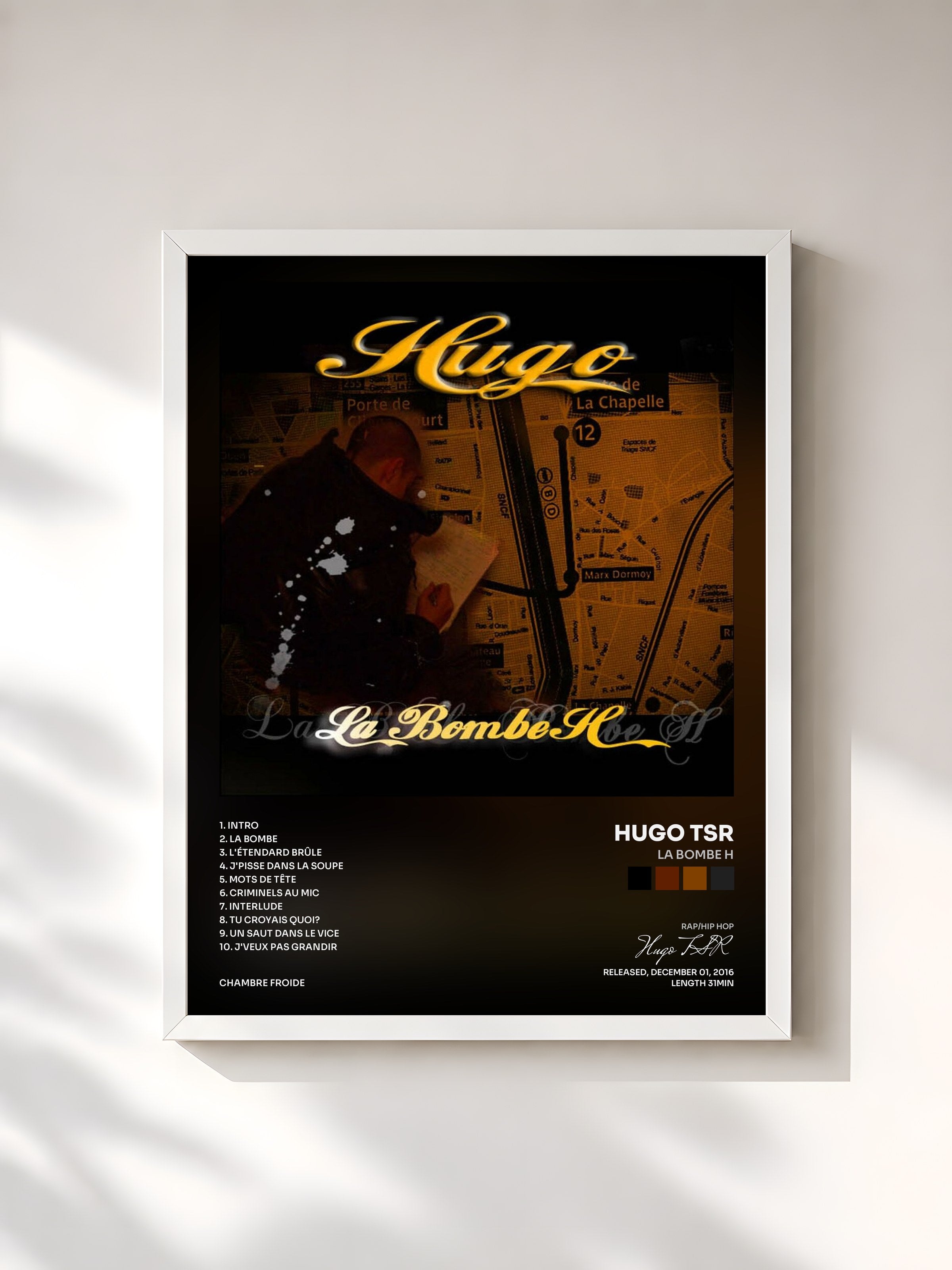 #blanc Tableau de l'album La bombe h de Hugo TSR, cadre blanc, imprimé et encadré en France
