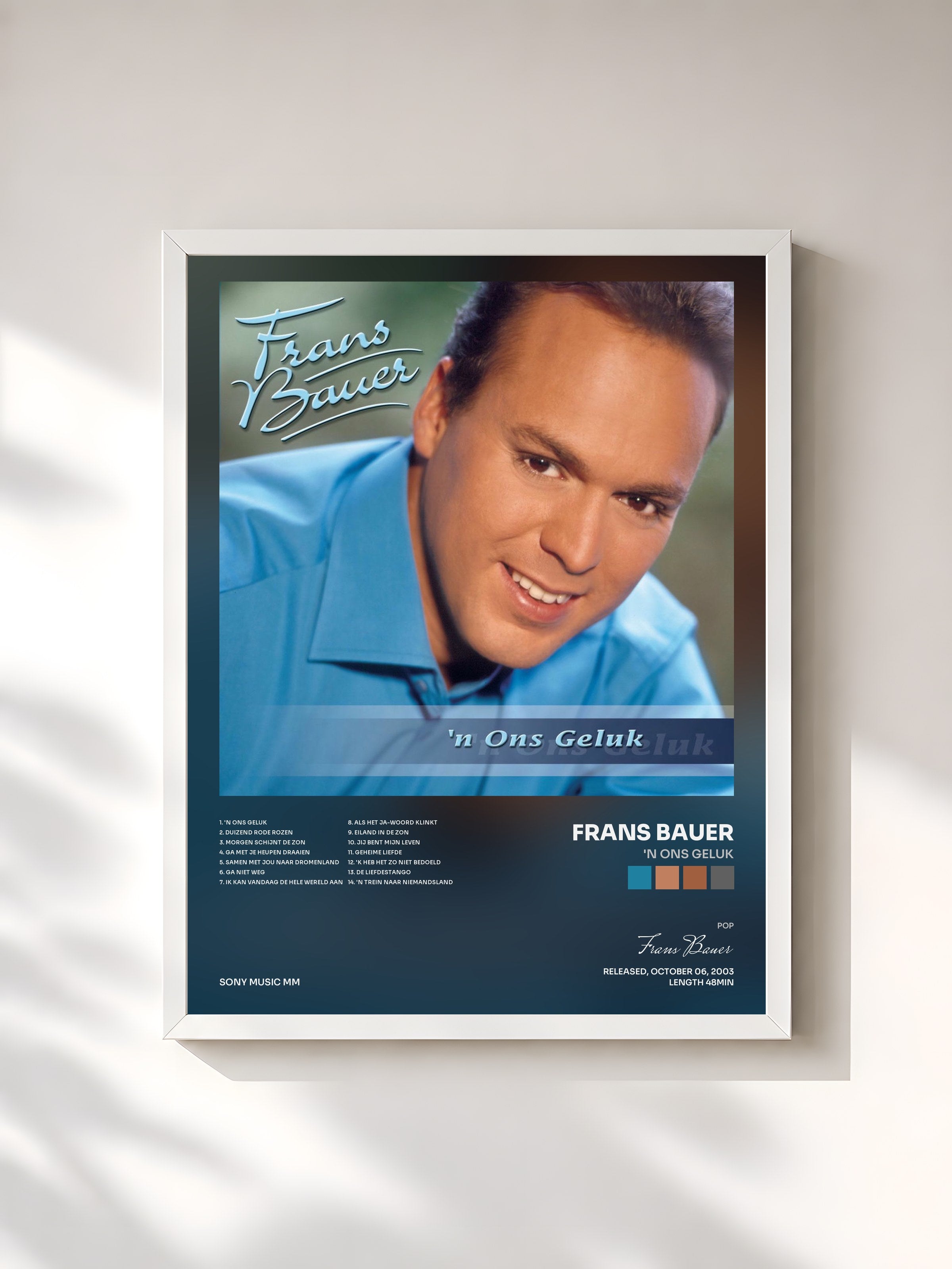 #blanc Tableau de l'album 'N Ons Geluk de Frans Bauer, cadre blanc, imprimé et encadré en France