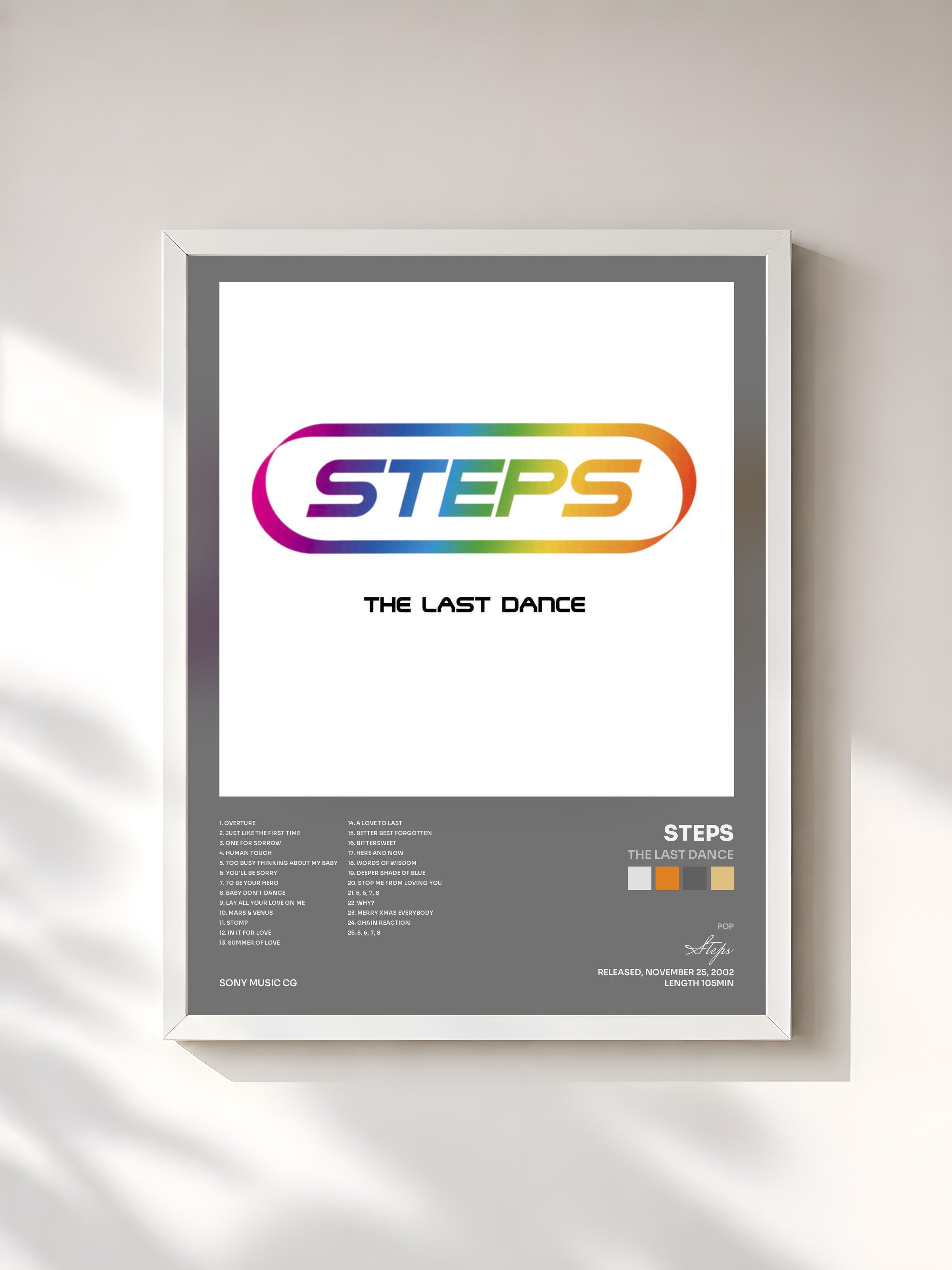 #blanc Tableau de l'album The Last Dance de Steps, cadre blanc, imprimé et encadré en France