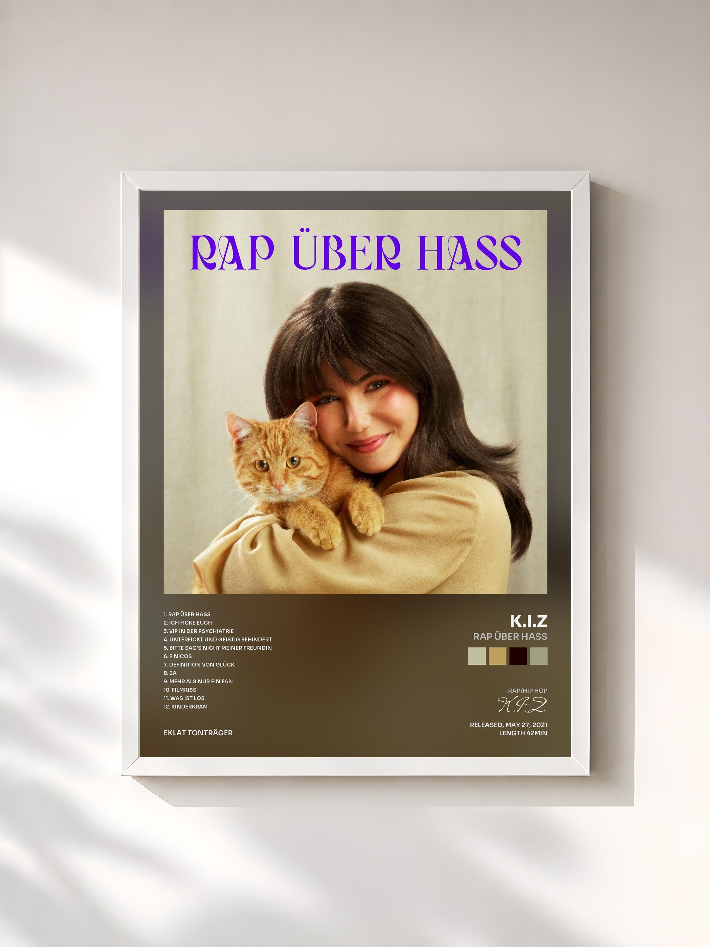 #blanc Tableau de l'album Rap über Hass de K.I.Z, cadre blanc, imprimé et encadré en France