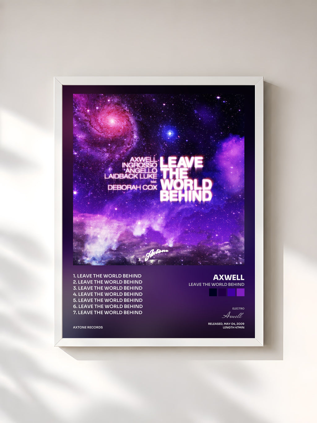 #blanc Tableau de l'album Leave The World Behind de Axwell, cadre blanc, imprimé et encadré en France