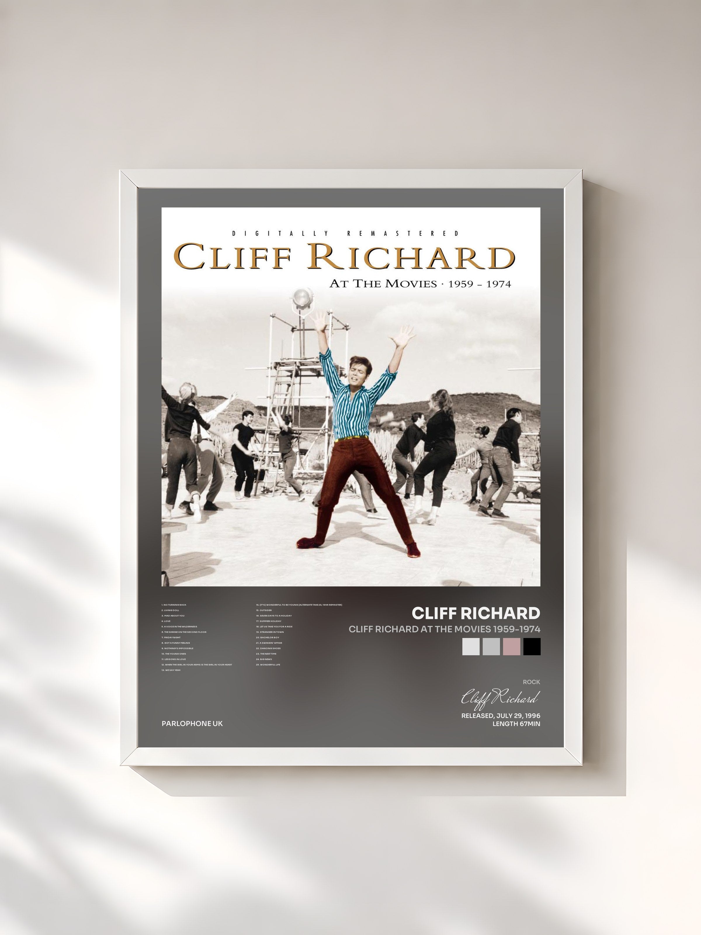 #blanc Tableau de l'album Cliff Richard at the Movies 1959-1974 de Cliff Richard, cadre blanc, imprimé et encadré en France