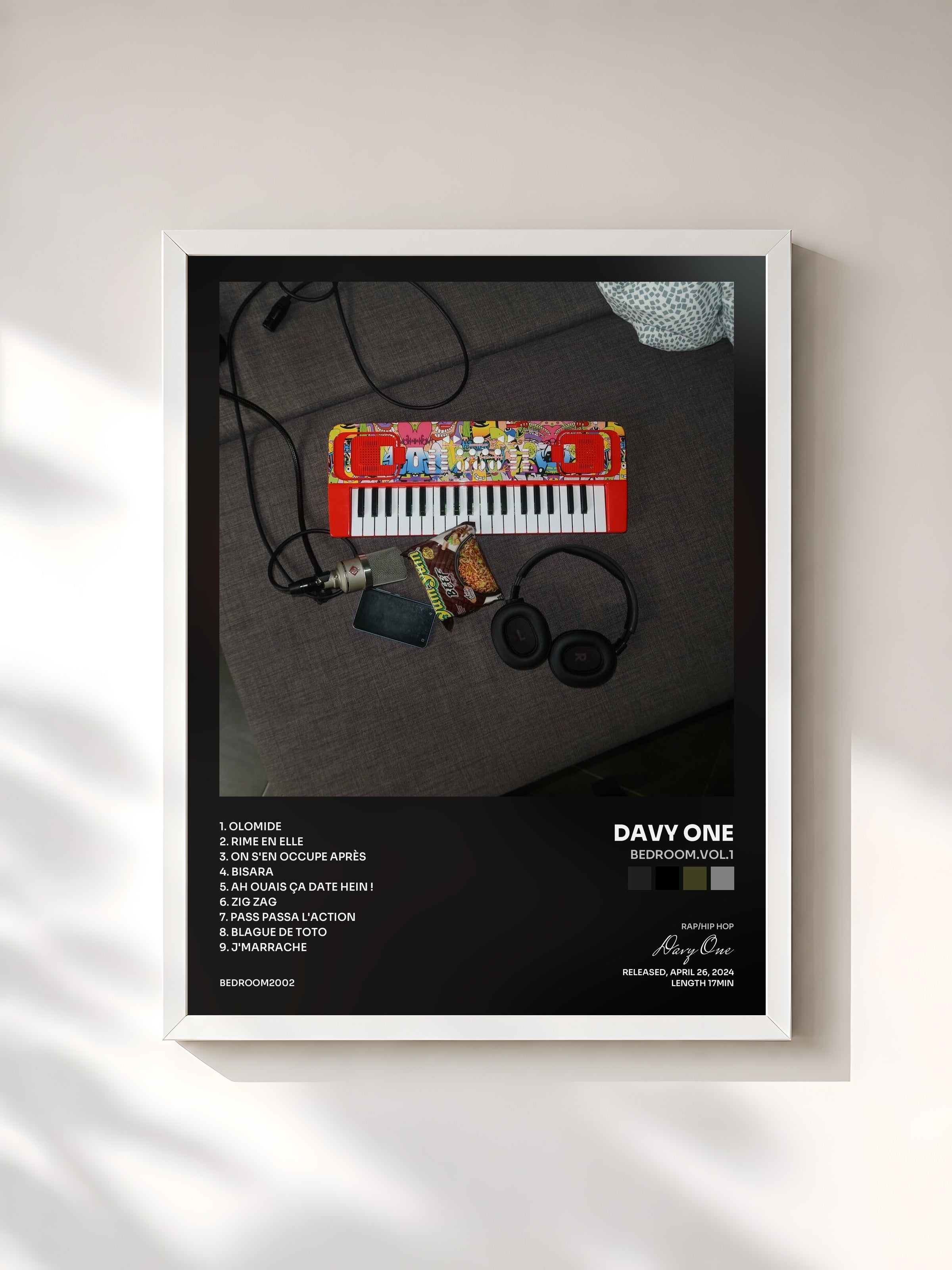 #blanc Tableau de l'album BEDROOM.VOL.1 de Davy One, cadre blanc, imprimé et encadré en France