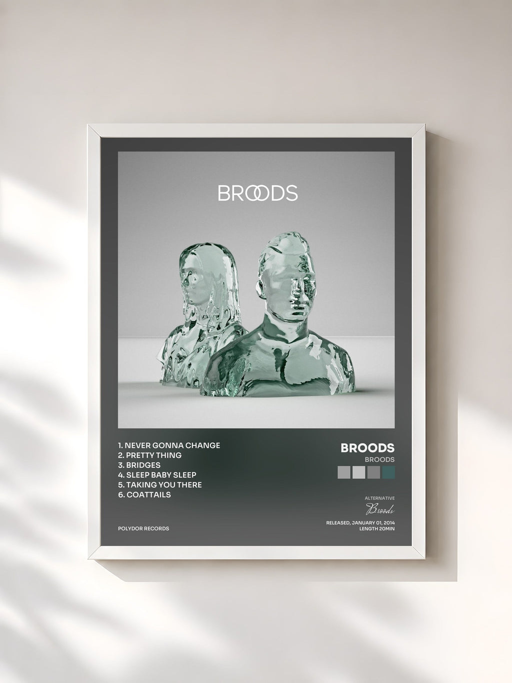 #blanc Tableau de l'album Broods de Broods, cadre blanc, imprimé et encadré en France