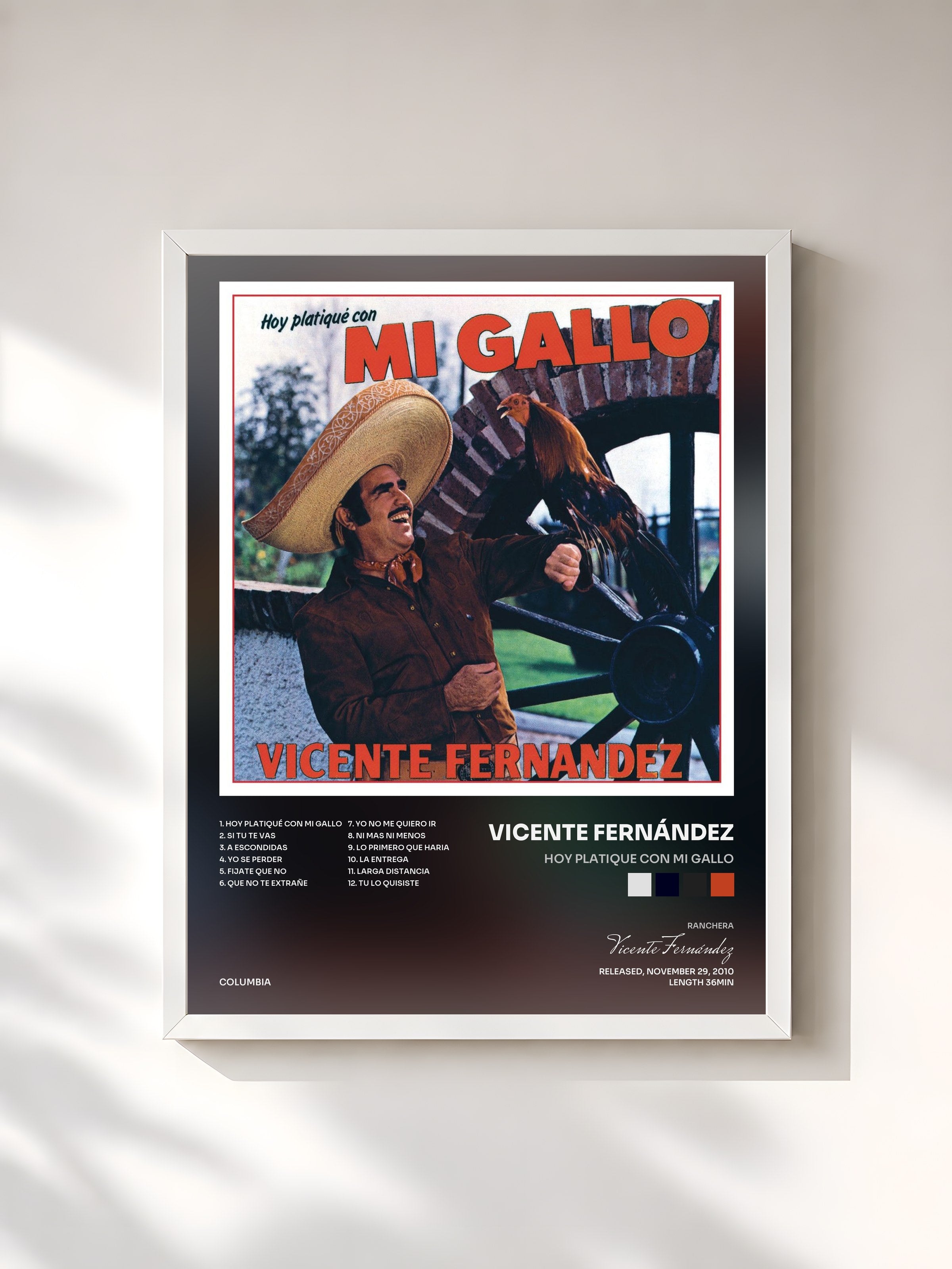 #blanc Tableau de l'album Hoy Platique Con Mi Gallo de Vicente Fernández, cadre blanc, imprimé et encadré en France