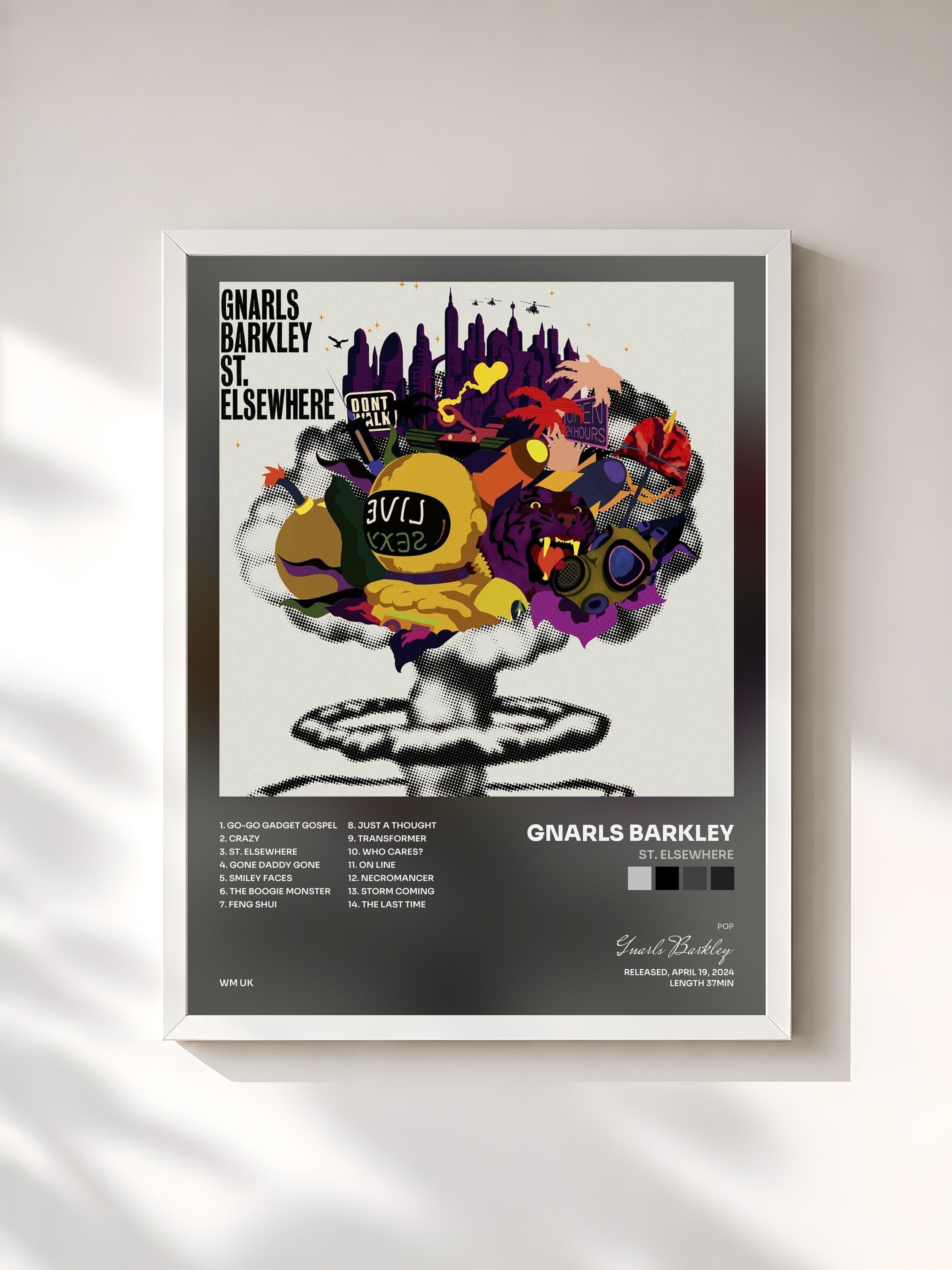 #blanc Tableau de l'album St. Elsewhere de Gnarls Barkley, cadre blanc, imprimé et encadré en France