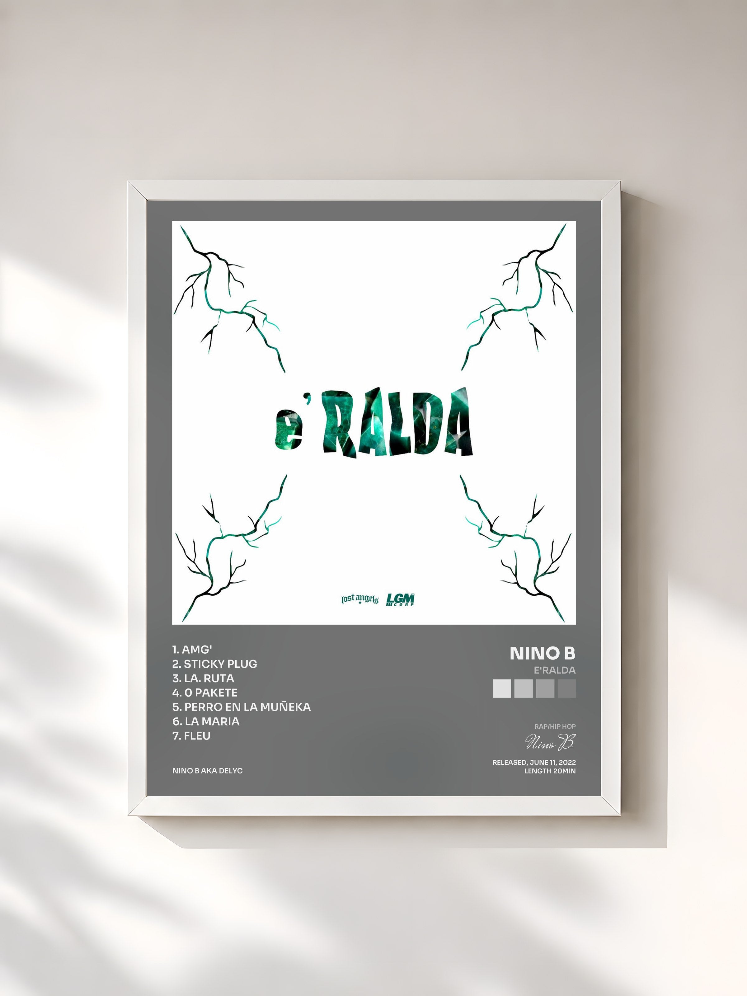 #blanc Tableau de l'album E'ralda de Nino B, cadre blanc, imprimé et encadré en France