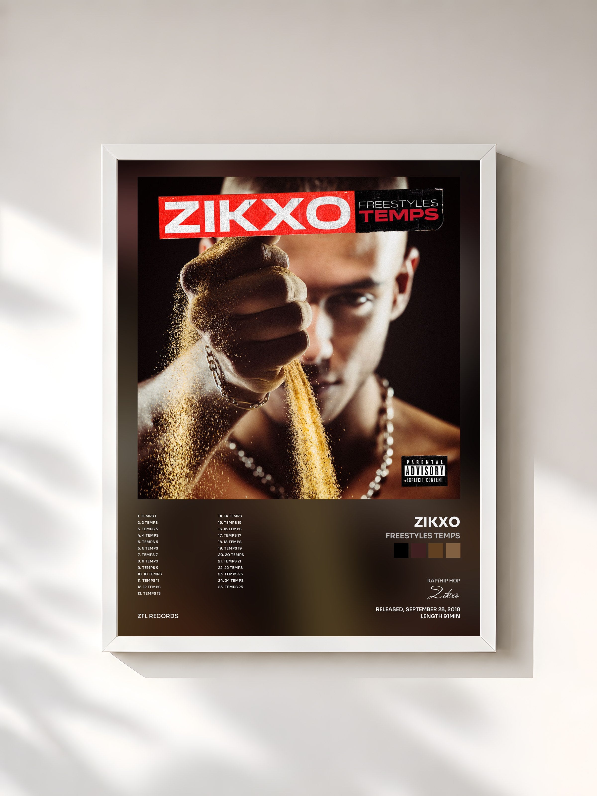 #blanc Tableau de l'album Freestyles Temps de Zikxo, cadre blanc, imprimé et encadré en France
